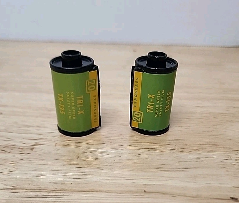 VTG Kodak Empty Embossed Metal Film Canisters With Empty Tri-X Film Rolls