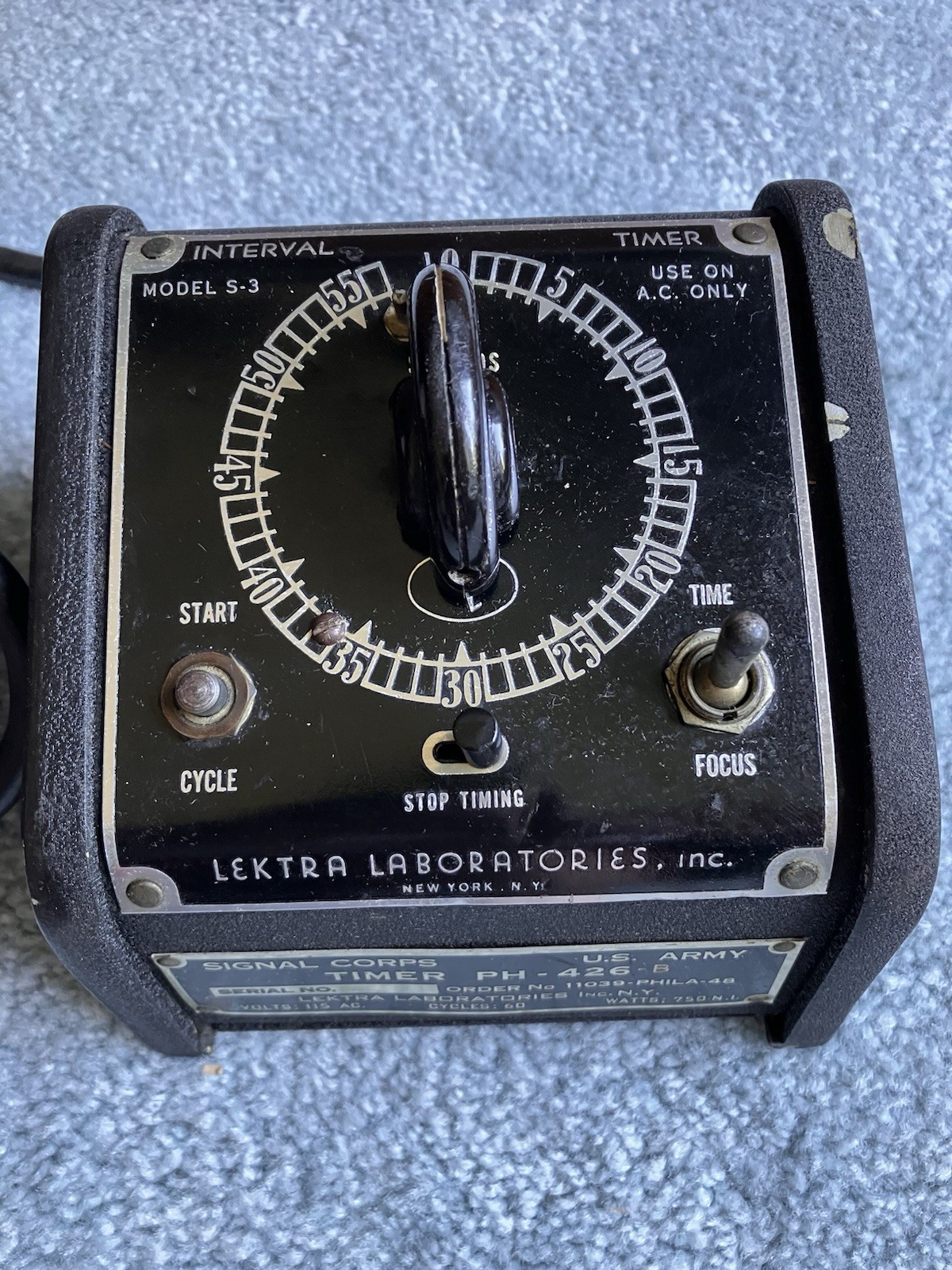 US Army WW II Signal Corps Camera Film Photo Timer PH-426-B Lektra S-3 Darkroom