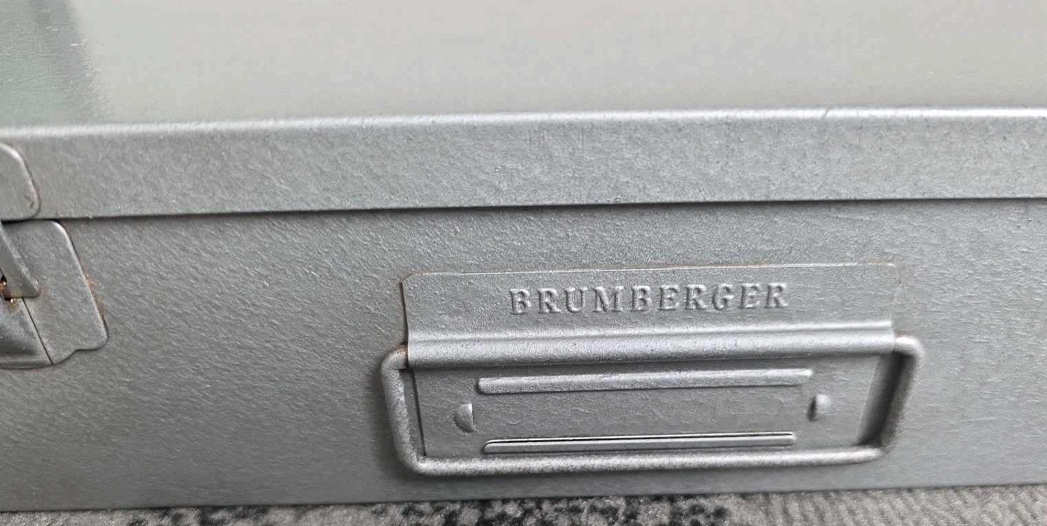 Vintage: Brumberger Photo Slide Metal Storage Case – with 84-Glass Case Slides
