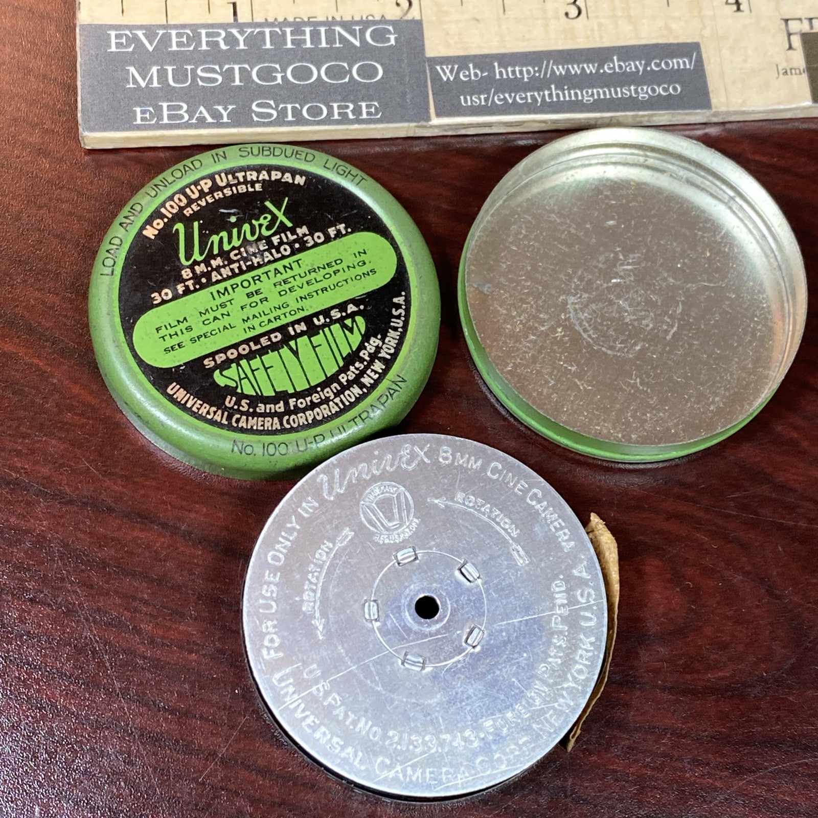 Univex Safety Film, Full Reel, Box, and Mailing Envelope VGC TIN ADVERTISING