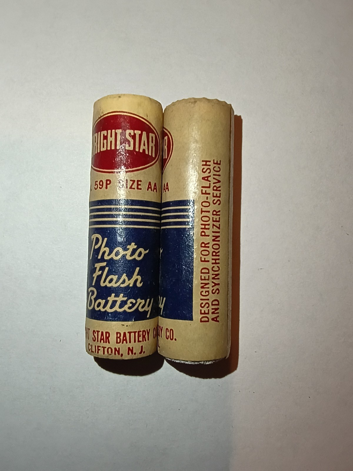 Vintage 1950s Bright Star No. 59P Photo Flash AA Batteries – Pair – Display Only