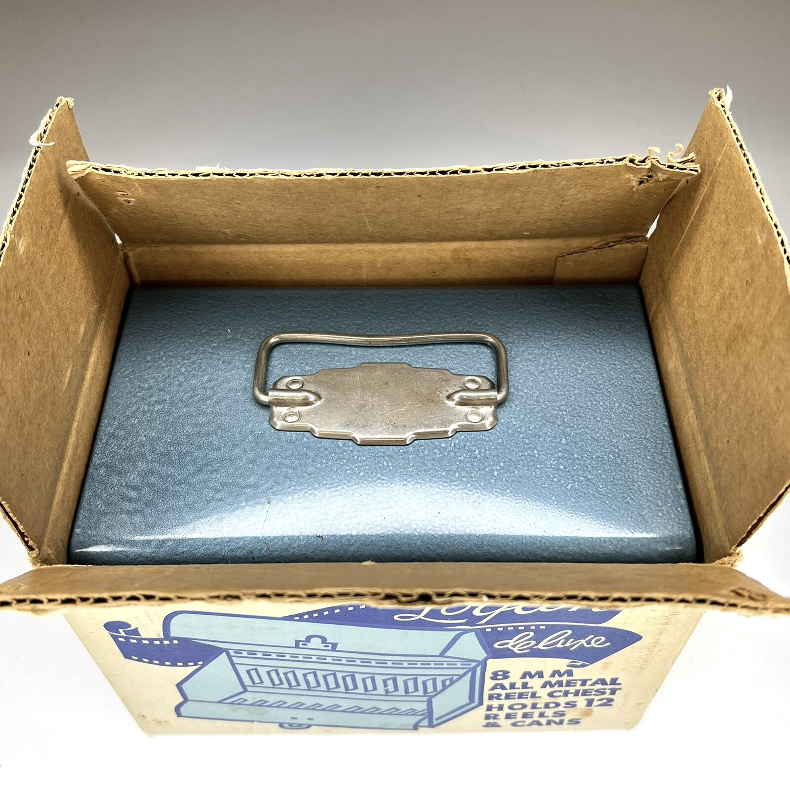 Logan De Luxe Blue Metal 8mm Movie Reel Chest Case w/ Original Box