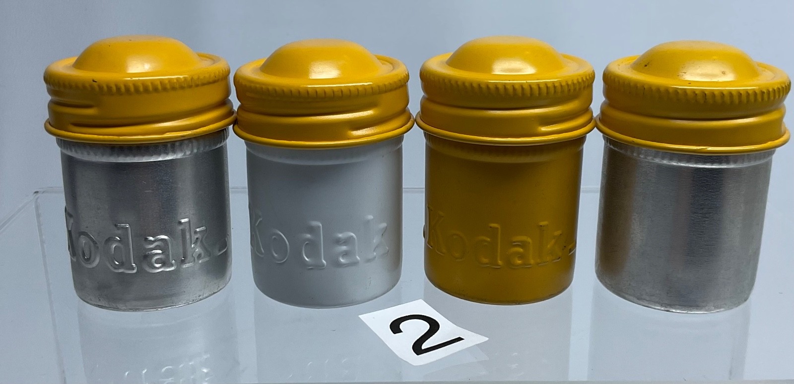 4 VTG Lot Kodak 35mm Film Roll Embossed Container Metal Tin Can Canister yellow