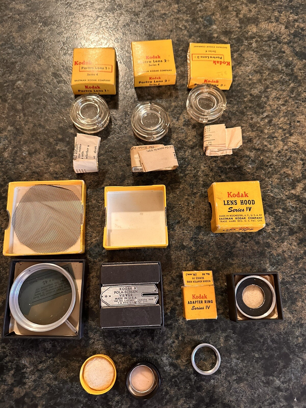 Lot Of 8-Kodak Pola-Screen, Series 6 Pola Lens, Porta Lens, Adaptor Ring