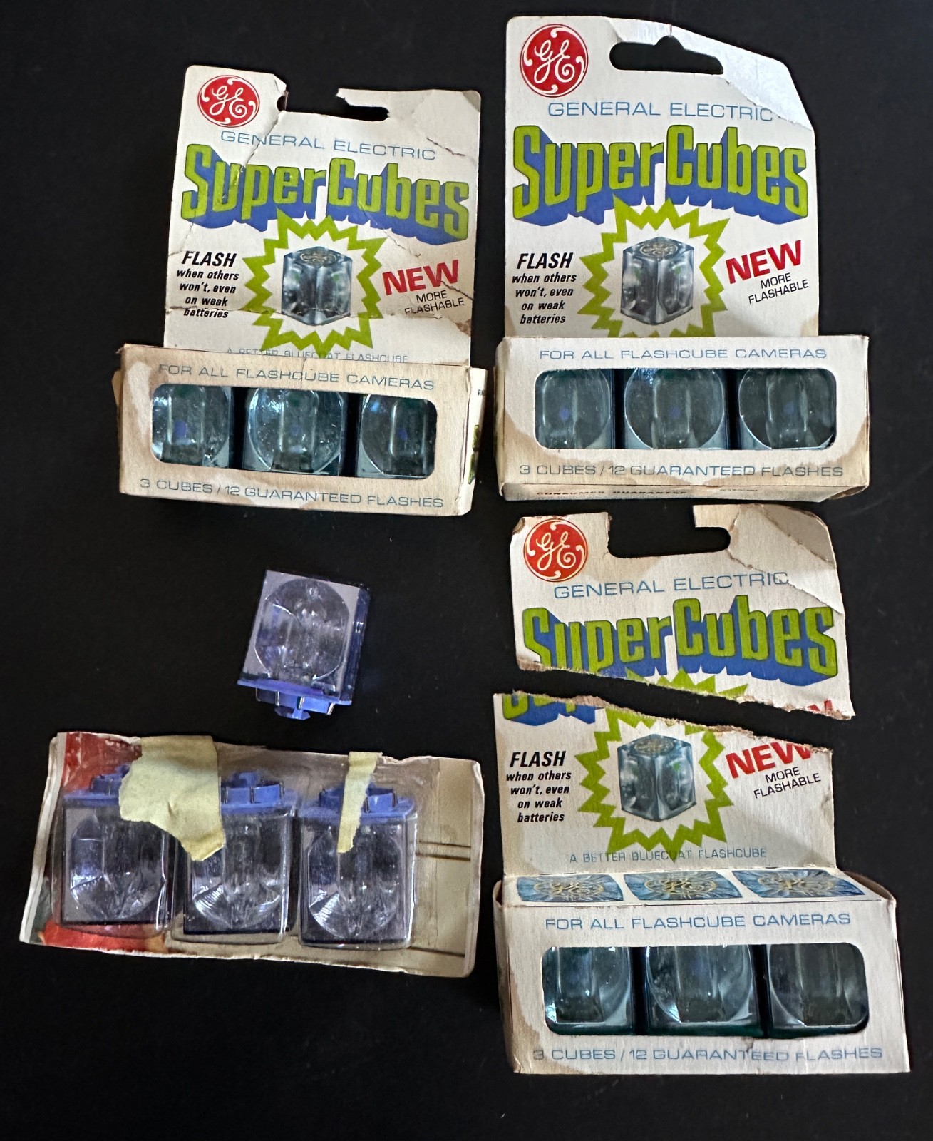 3 Boxes GE Super Cubes & 4 Westinghouse Flash cubes Flash bulbs