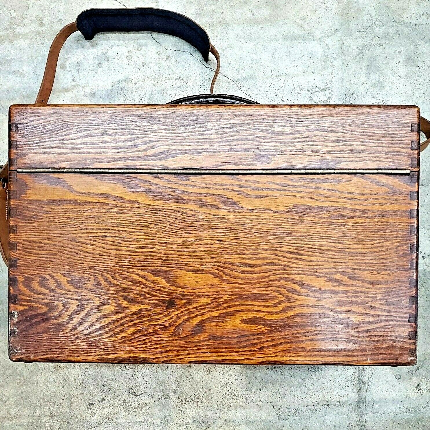 Vintage Heavy Duty Photographers Camera Accessories Box Oak w/Leather Strap