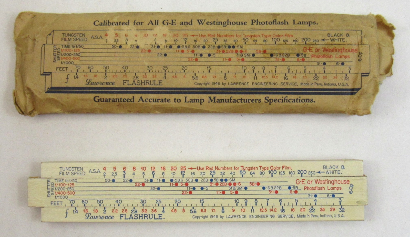 1946 Lawrence Flashrule Photography Flash Slide Rule Film Speed ASA Peru IN USA