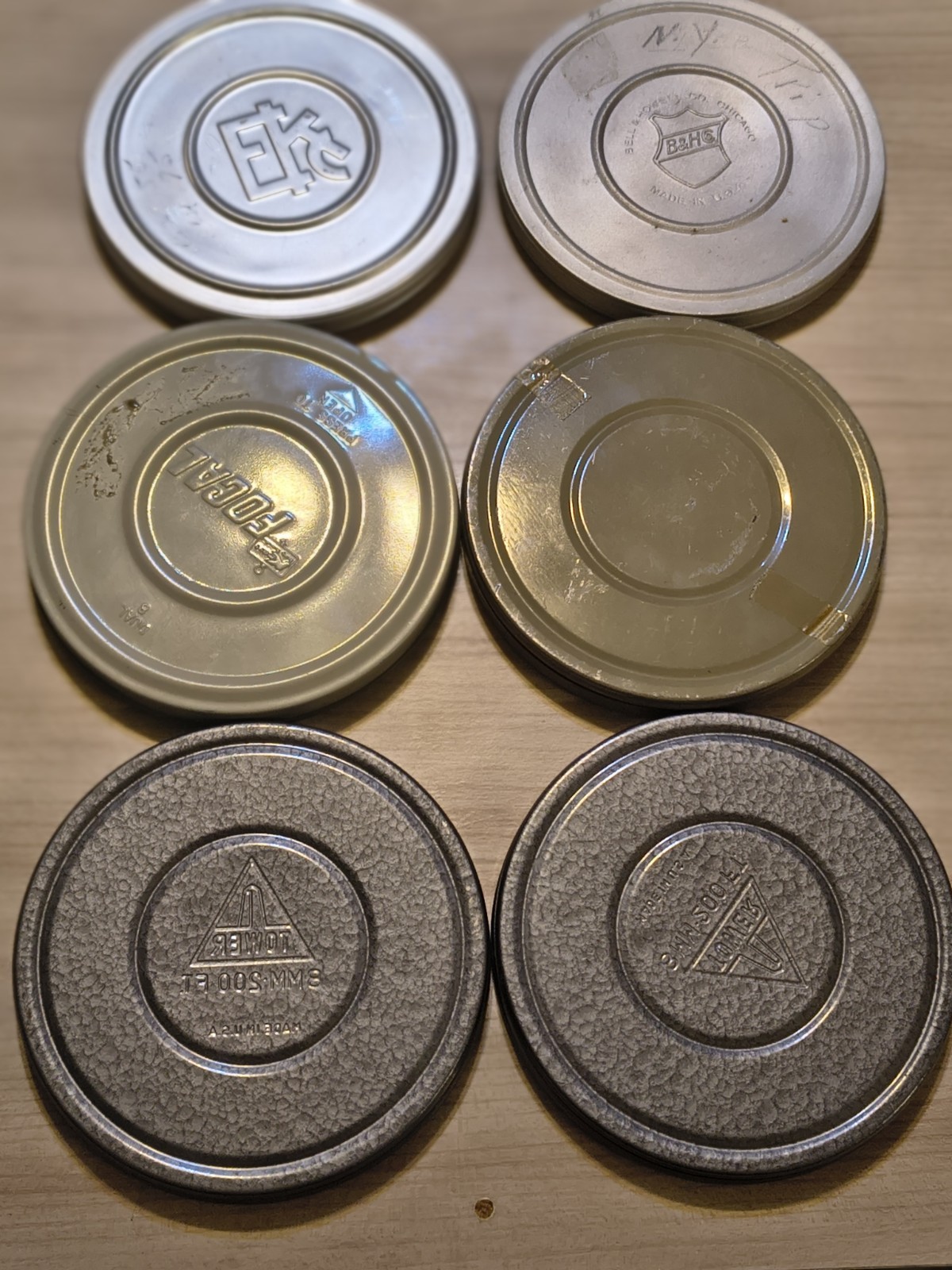 6 Vintage Film Tins & 5 Reels See Pictures For Condition & Wear Needs Cleaning