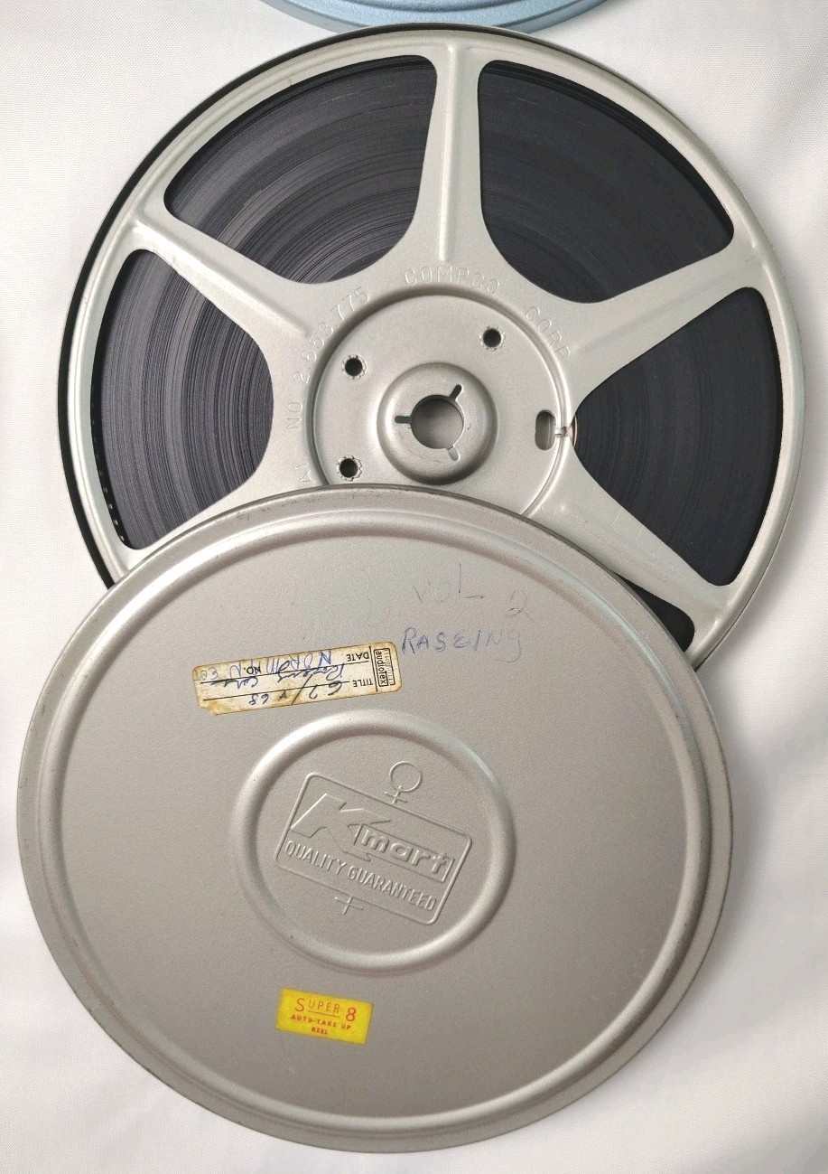 Vtg 8mm Super 8 Movie Reels Lot 6 Cans Scherer Bruce Korvette Storage Box Films