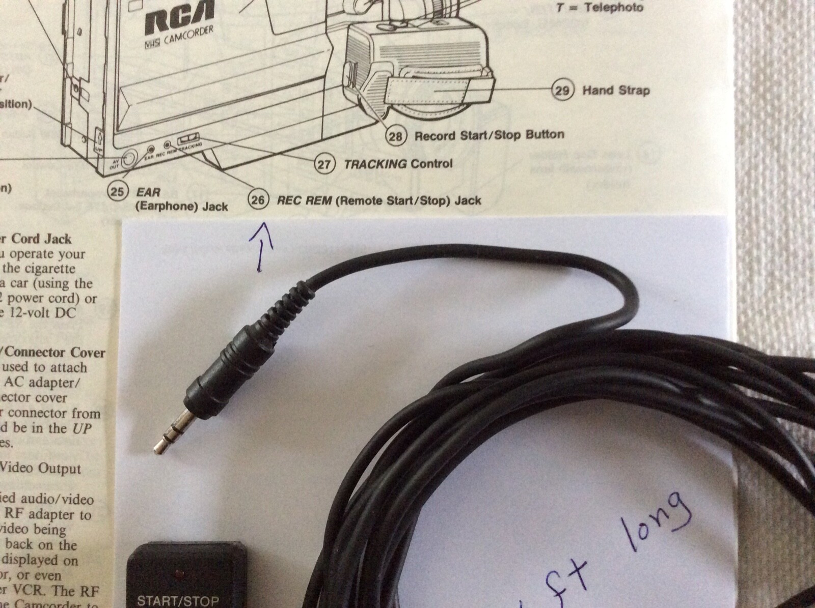 RCA Video Camcorder CPR300 Start/Stop remote control 16 feet cable