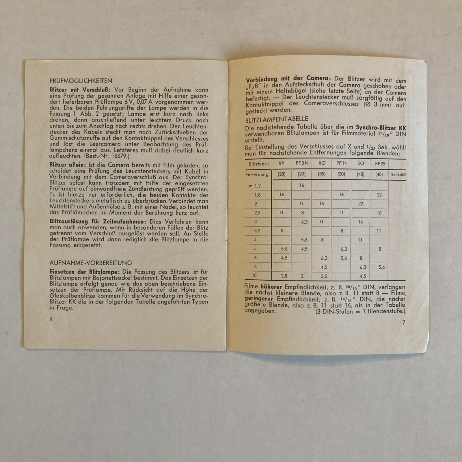 Manual For Agfa Synchro Blitzer Gebrauchsanweisung