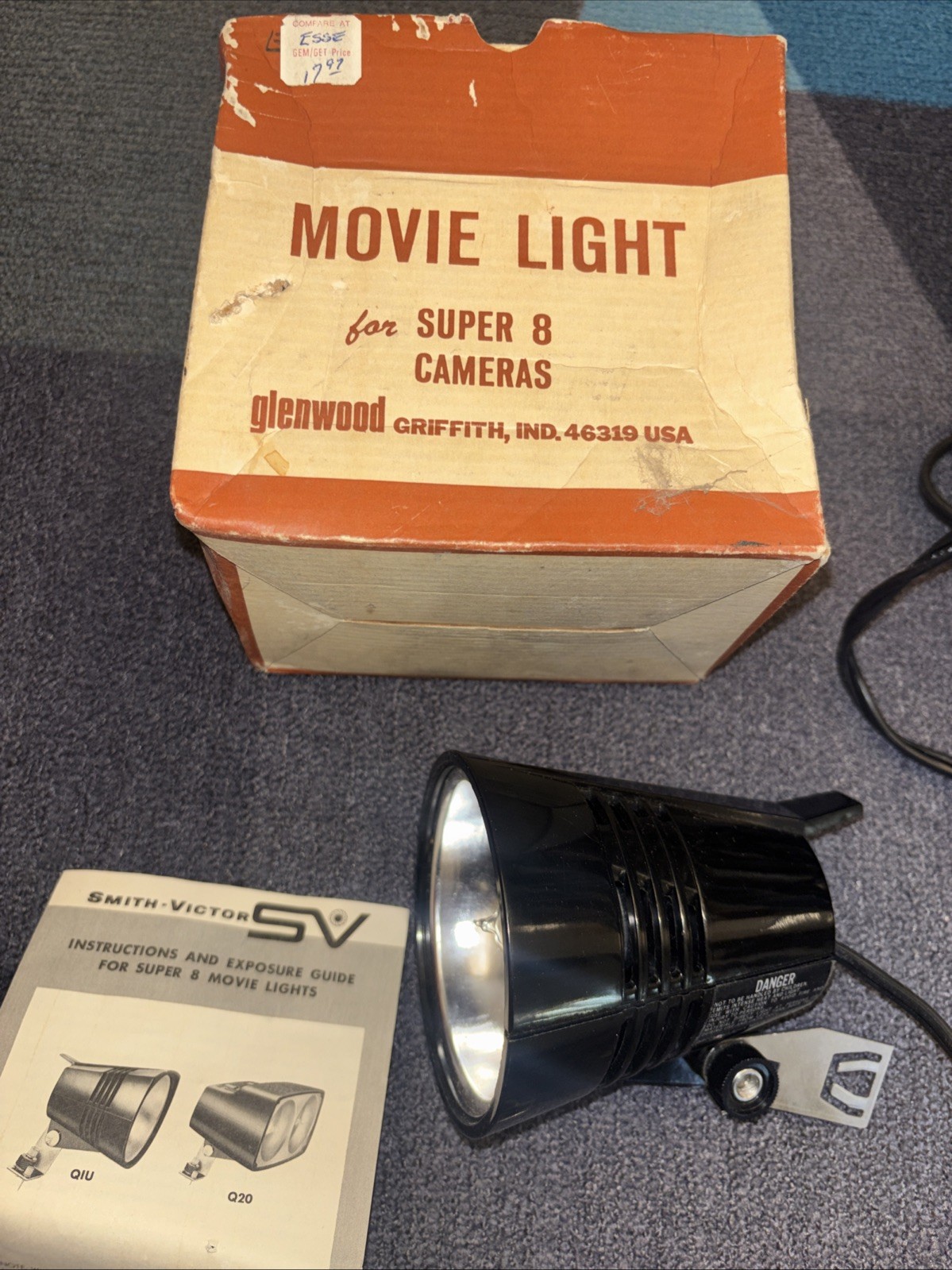 Vintage Glenwood Movie Light For Super 8 Cameras Box Instructions Acc. Tested