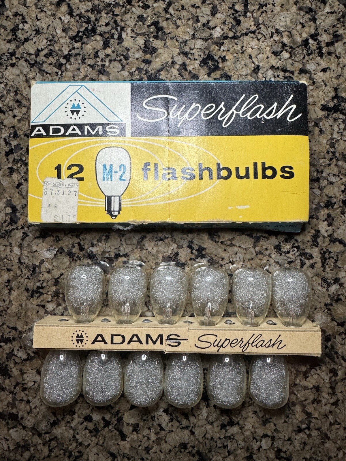 Vintage Box of 12 Adams Superflash M-2 Flashbulbs In Original Packaging