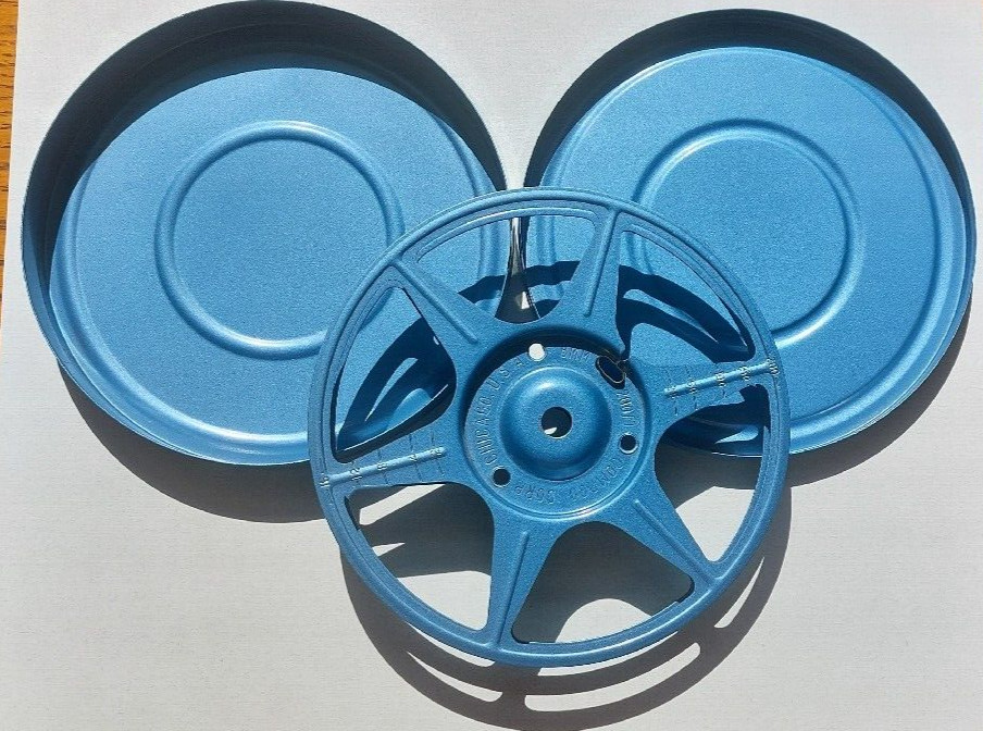 Lot Of 3 Vintage Compco Corp Blue 8mm Film Reel and Canister Movie Room Decor 5”