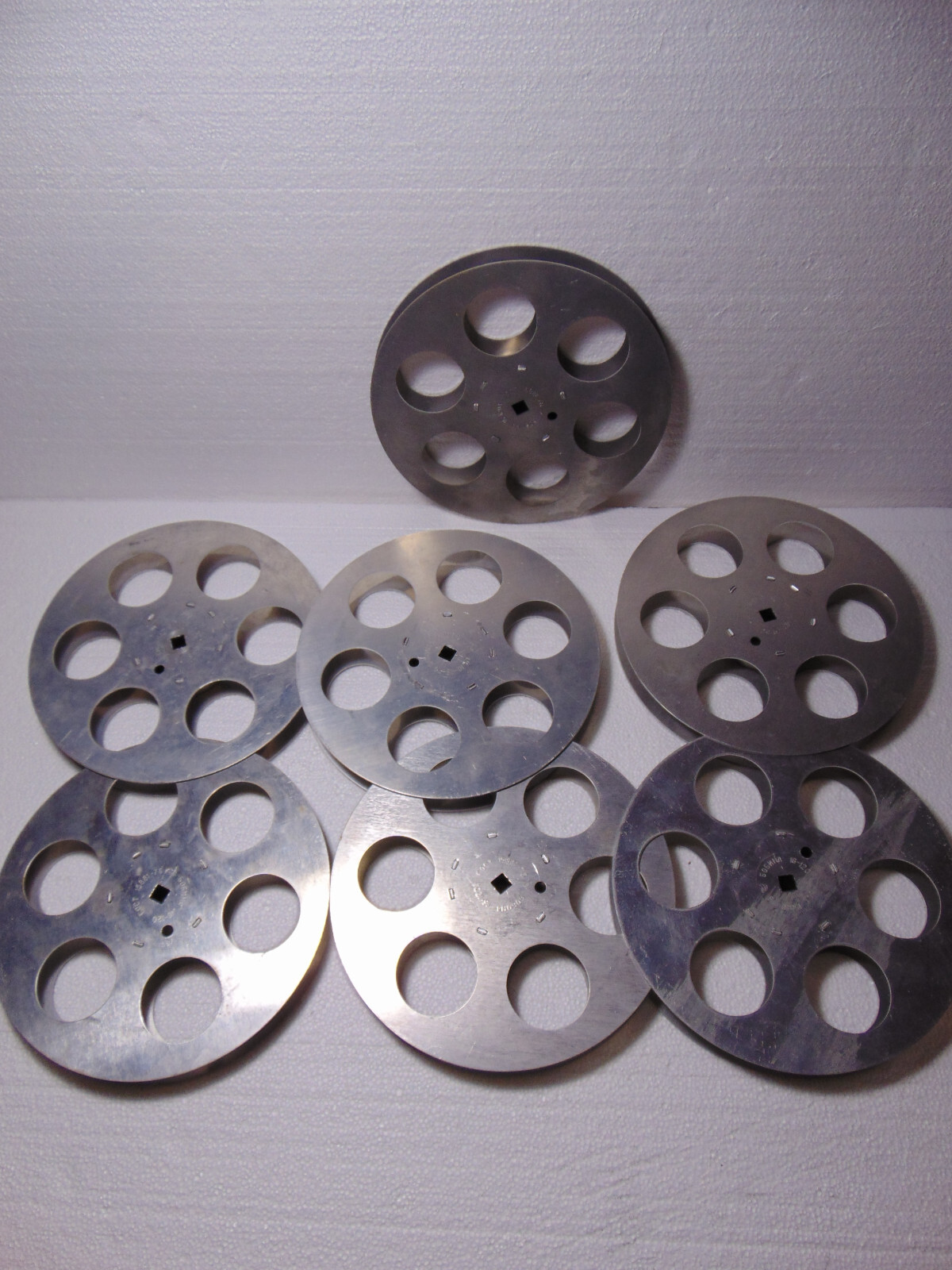 Lot of 7pc Empty 16mm Aluminum Metal Film Reel 7″ 400ft Movie Take Up 400′ 120m