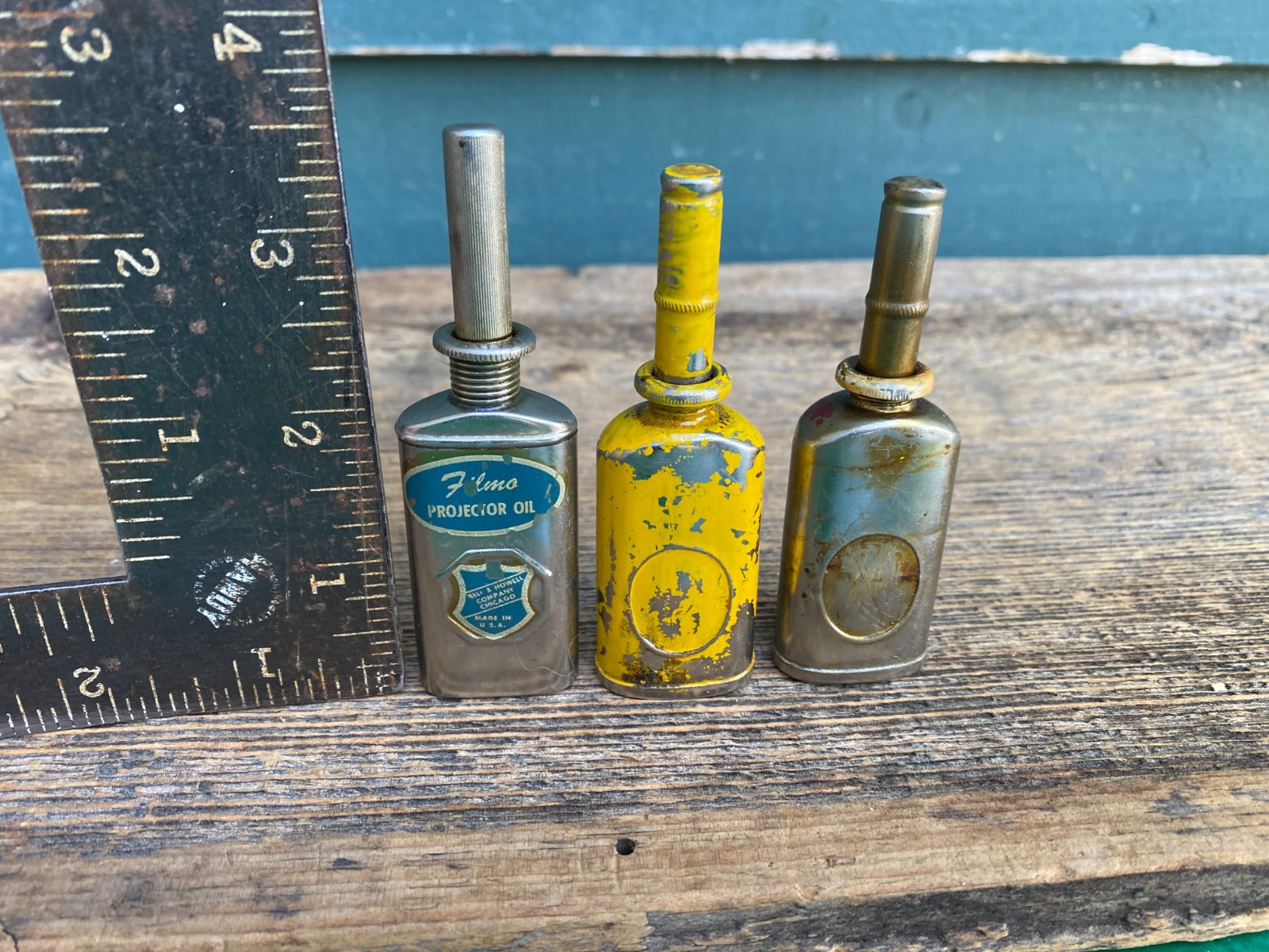 SET OF 3 OIL CAN TIN PROJECTOR NEEDLE OILERS FILMO BELL & HOWELL USA EMPTY