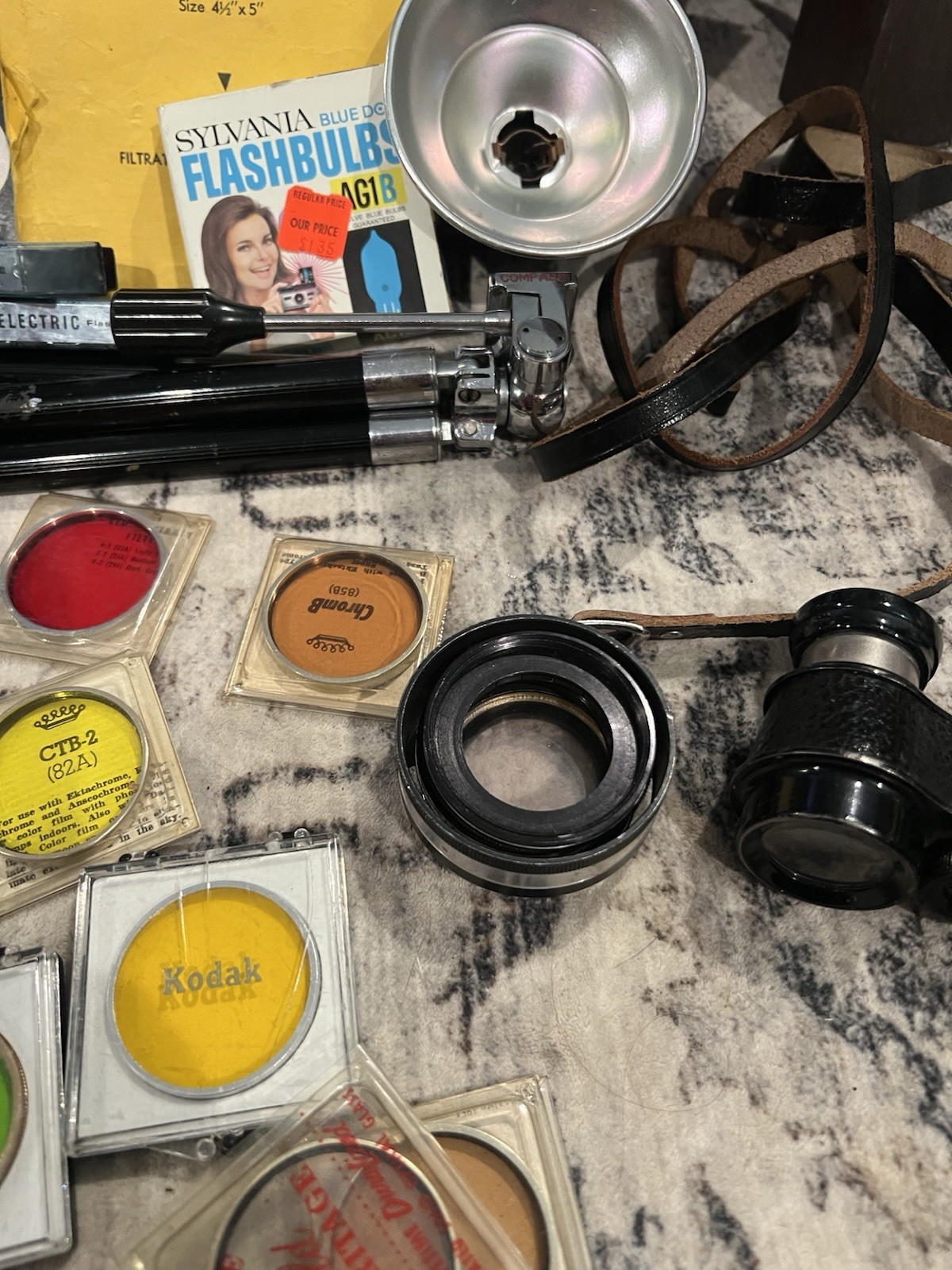 Lot Of Vintage Untested Camera Accessories & Pair Of Air Guide Binoculars