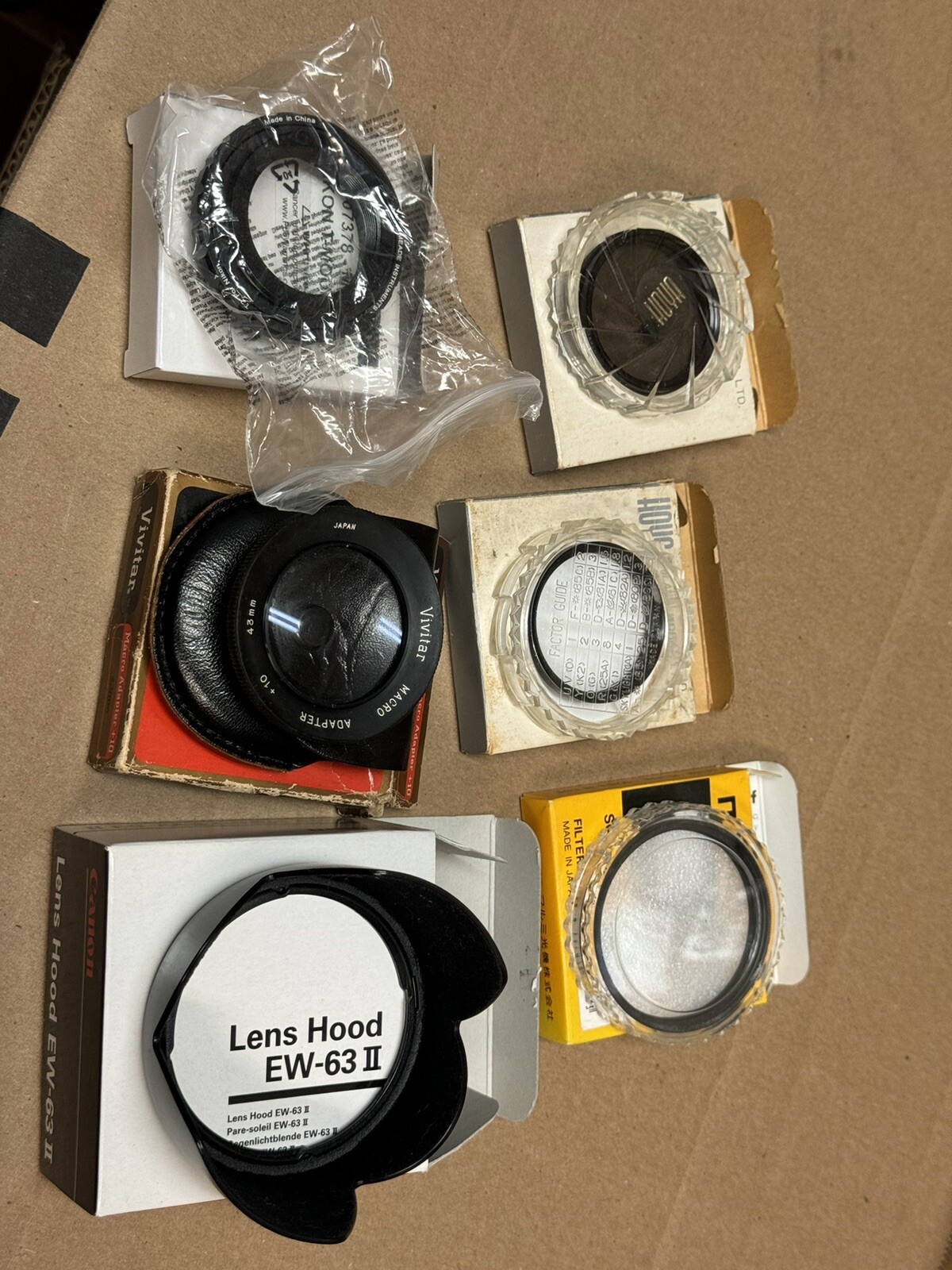 Lot Of 6: Canon Lens Hood & Camera Lenses (43 & 58mm) Vivitar, Marumi, Hoya, Etc