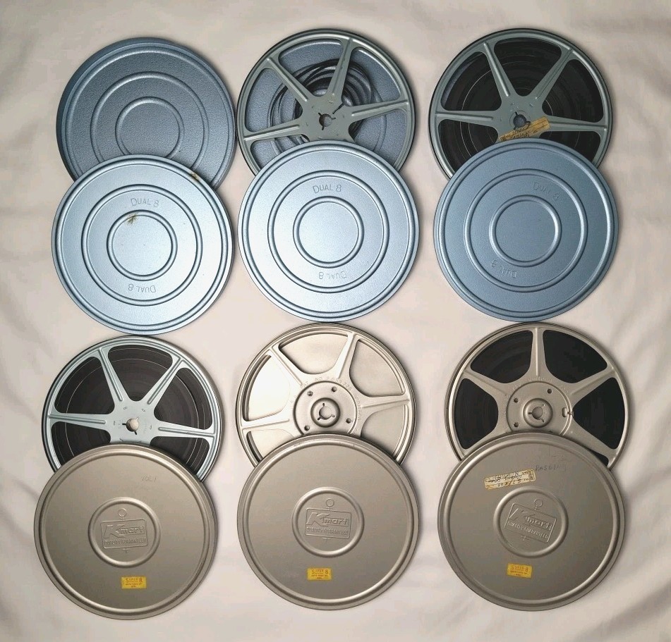 Vtg 8mm Super 8 Movie Reels Lot 6 Cans Scherer Bruce Korvette Storage Box Films
