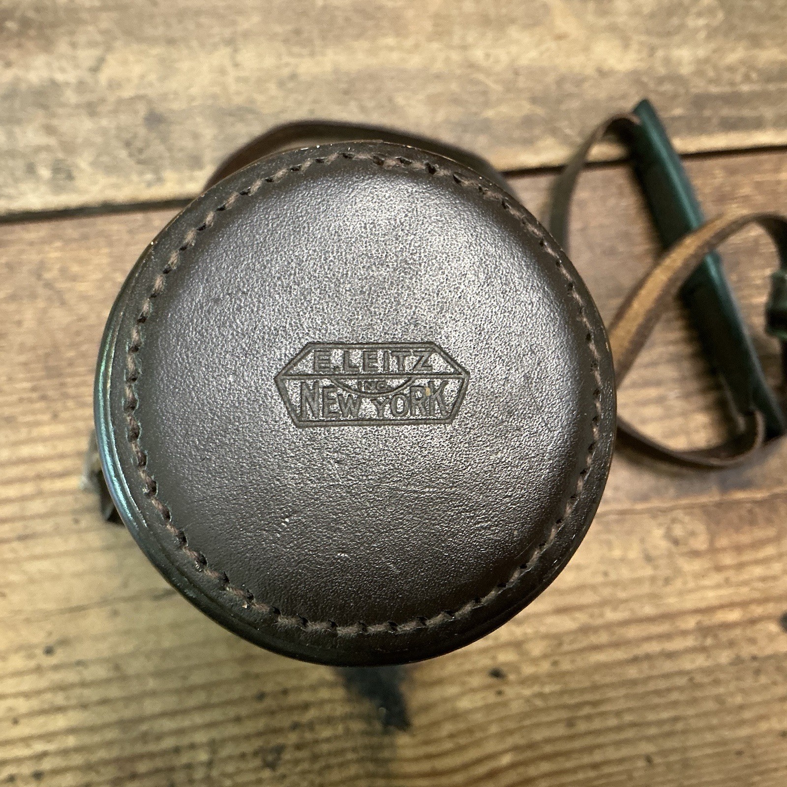 E LEITZ #14 Brown Cowhide Leather Zipper Lens Case Leica 8×3” With Strap NY