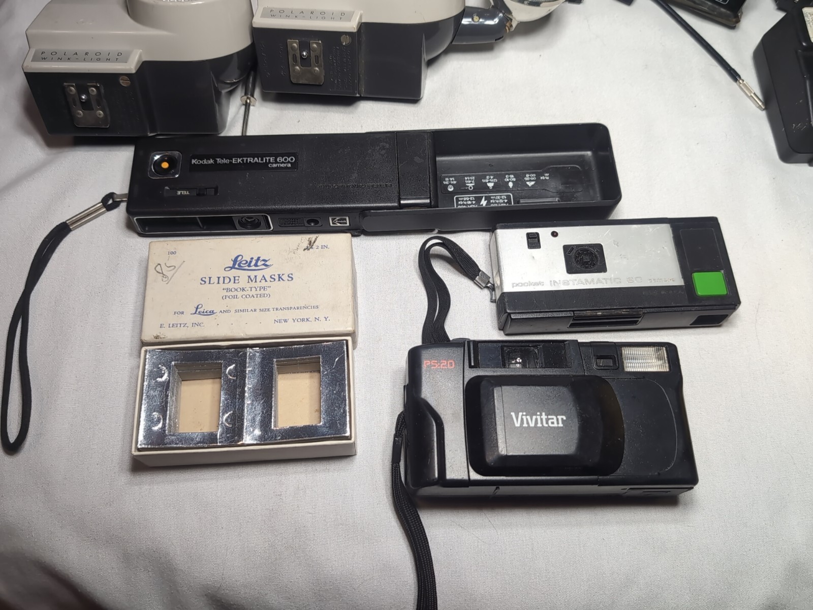 Huge Lot Vintage Camera Equipment Kodak Polaroid Cannon Flashes Cameras Lenses