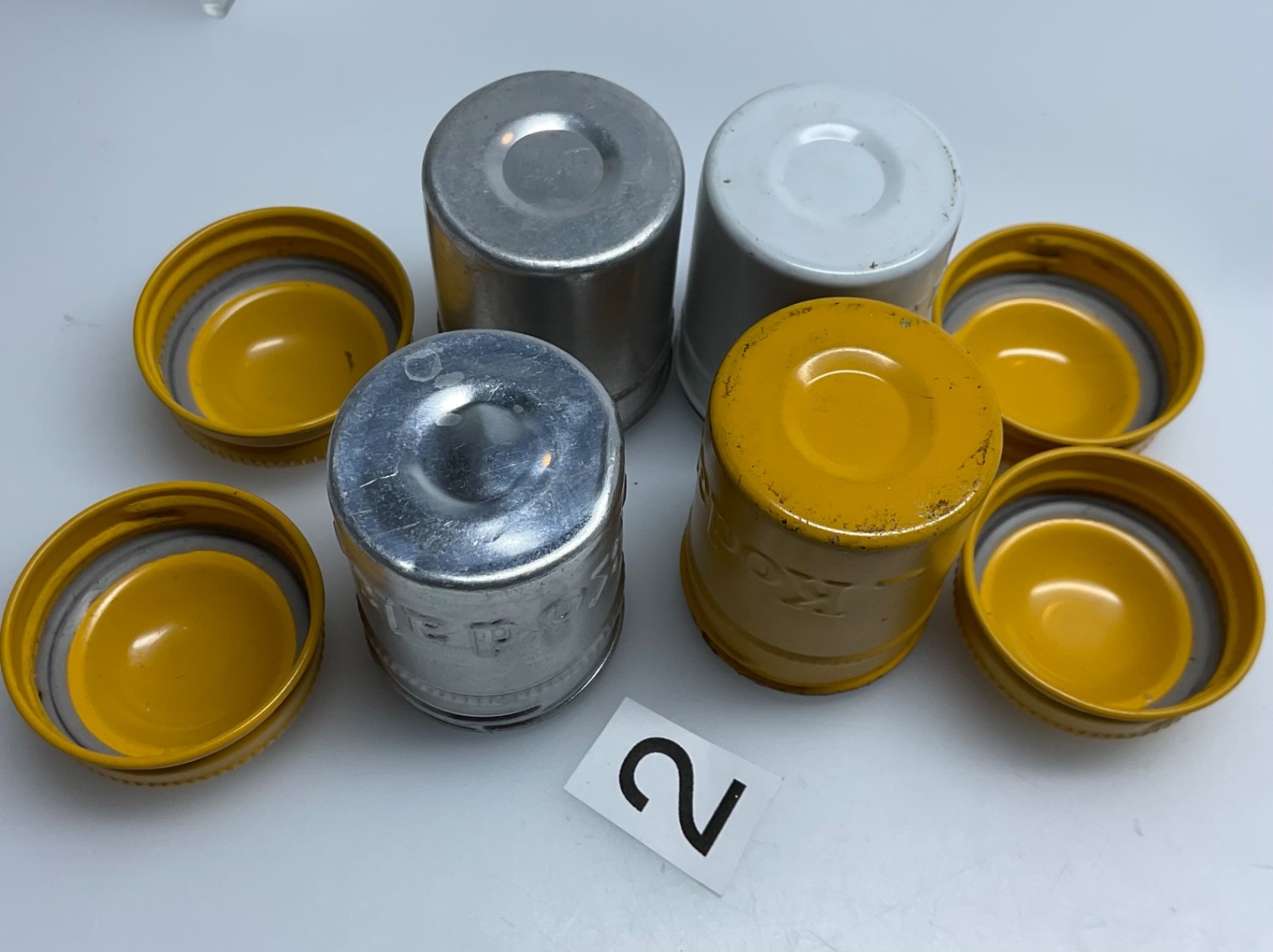 4 VTG Lot Kodak 35mm Film Roll Embossed Container Metal Tin Can Canister yellow