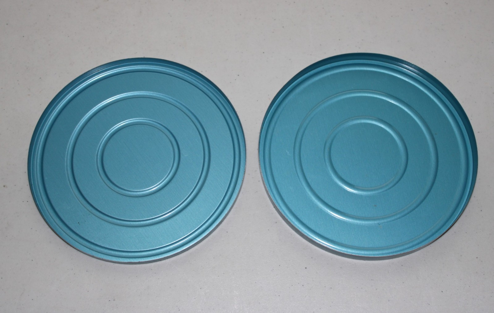 Vintage 7″ (Diameter) Blue Metal Film Canister Case w/ Emtpy Plastic Reel