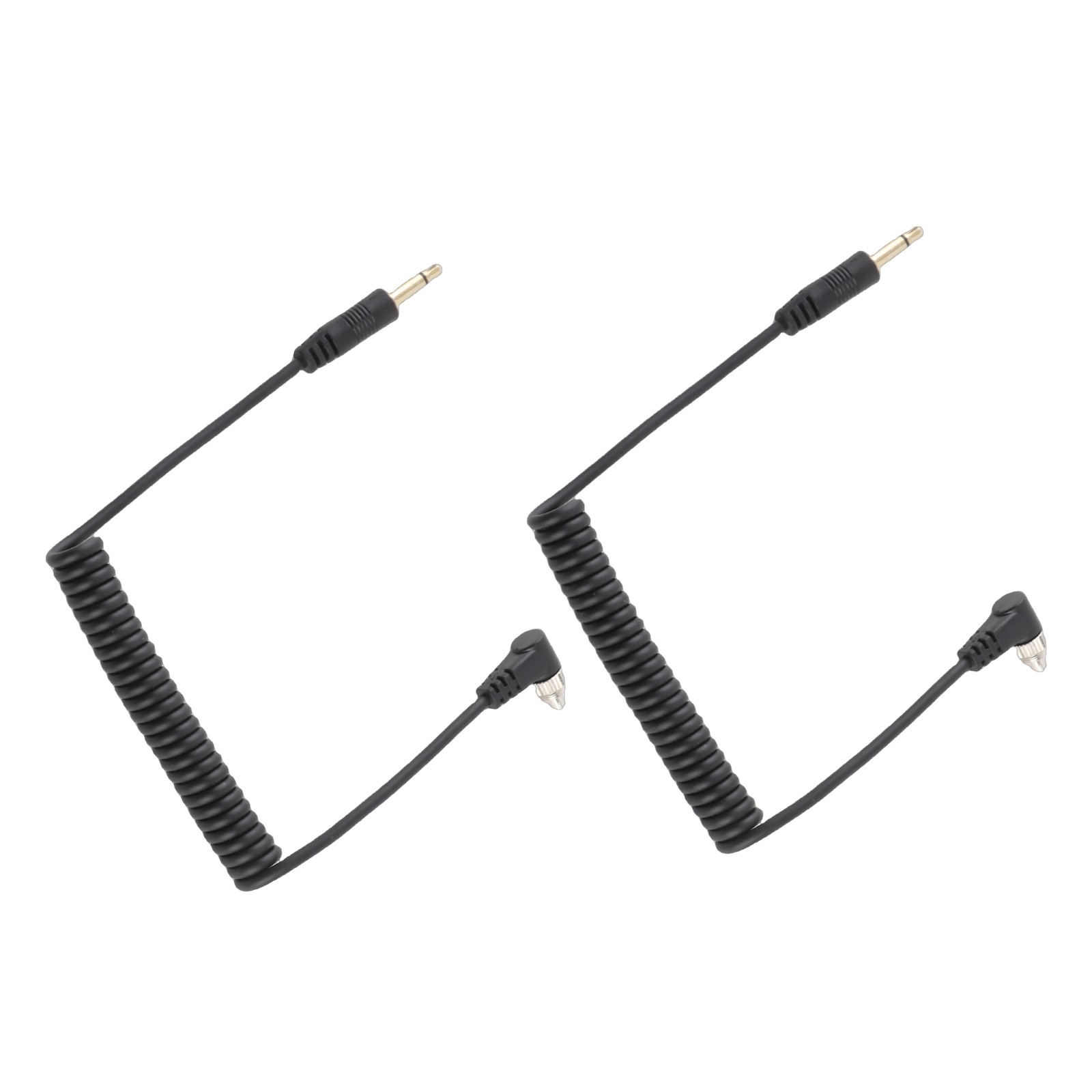 2pcs Universal 3.5mm To Male Flash PC Sync Cable Coiled Cord With Screw Lock For