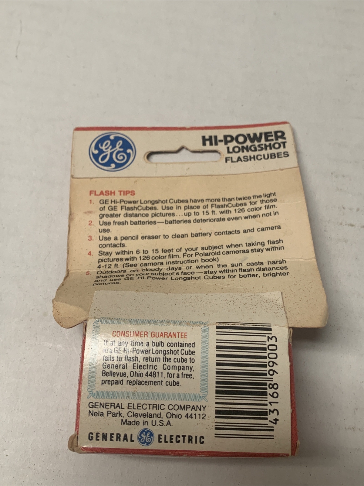 Vintage GE Hi-Power Longshot Flash Cubes Box of 2 Cubes-8 Flashes
