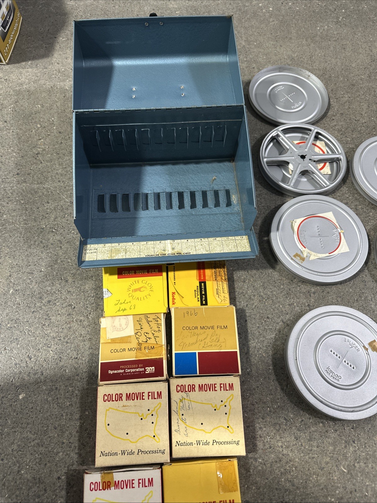 VTG Logan Deluxe Metal 8mm Film Chest 12 Slots Box Storage+6Reels & Cases+movies