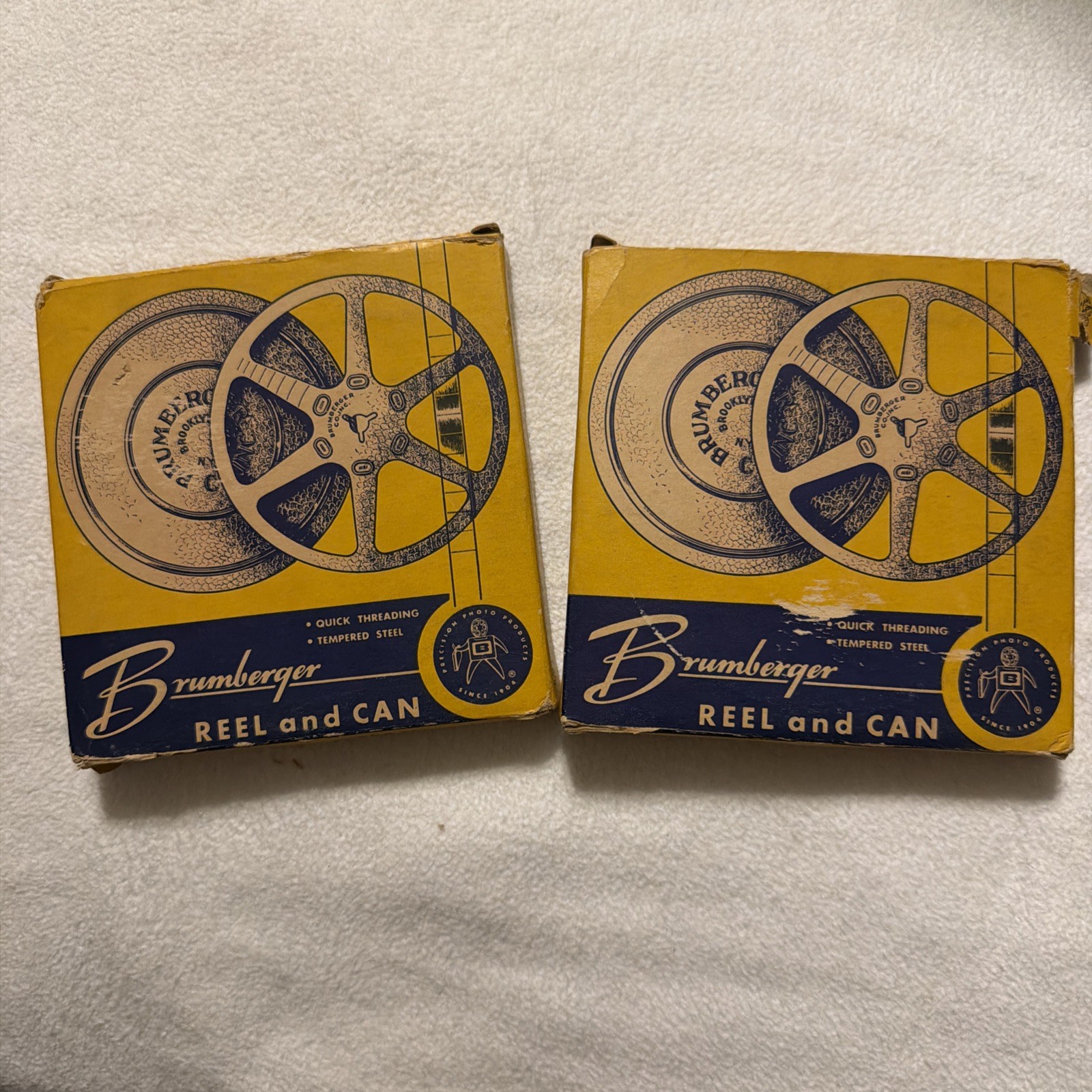 Set of 2 vintage Brumberger Reel And Can 8mm 200ft #1018 Tempered Steel Movie
