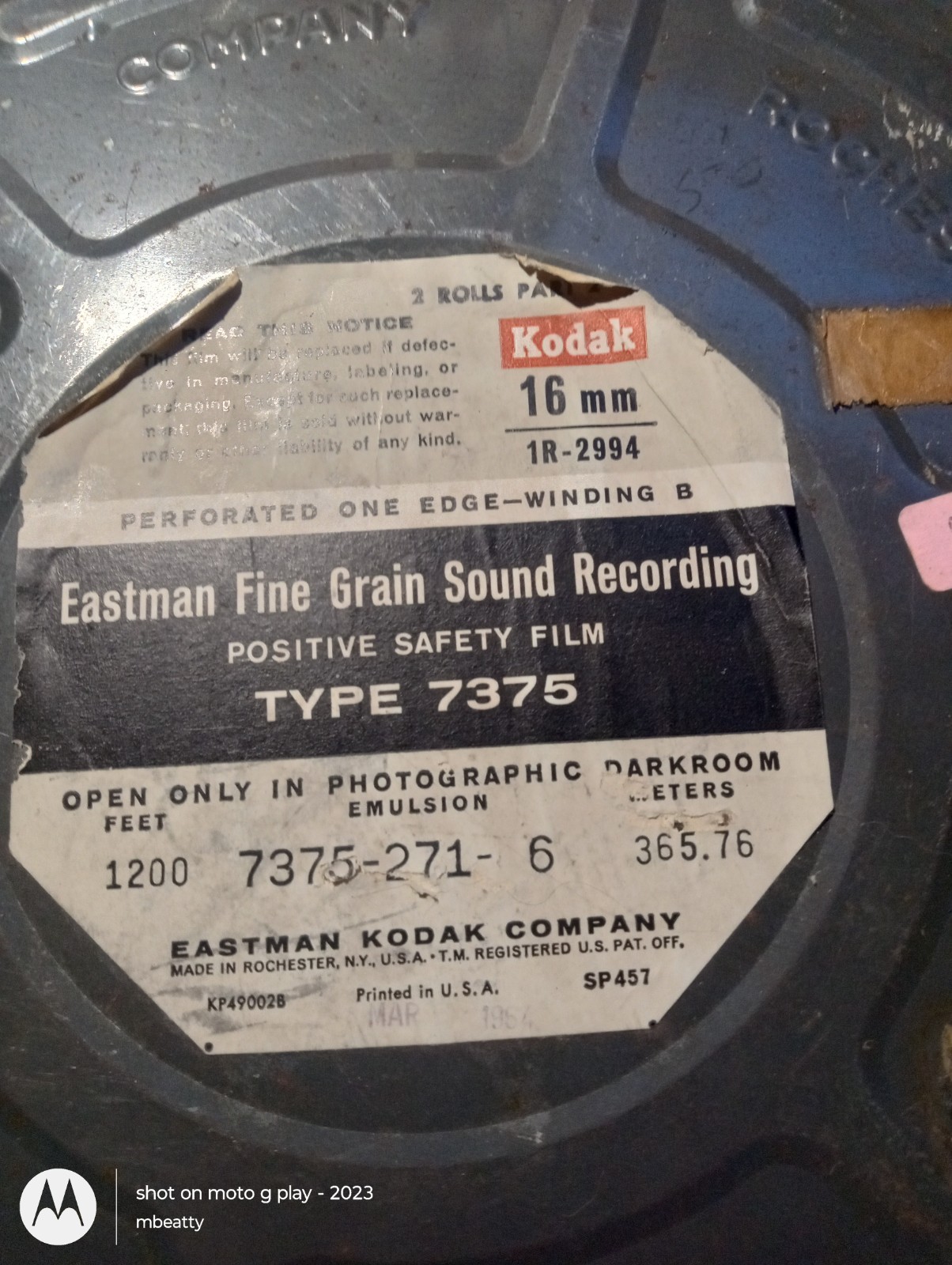 Vintage Eastman Kodak Film Can – will hold 1200 feet of film, nice with label