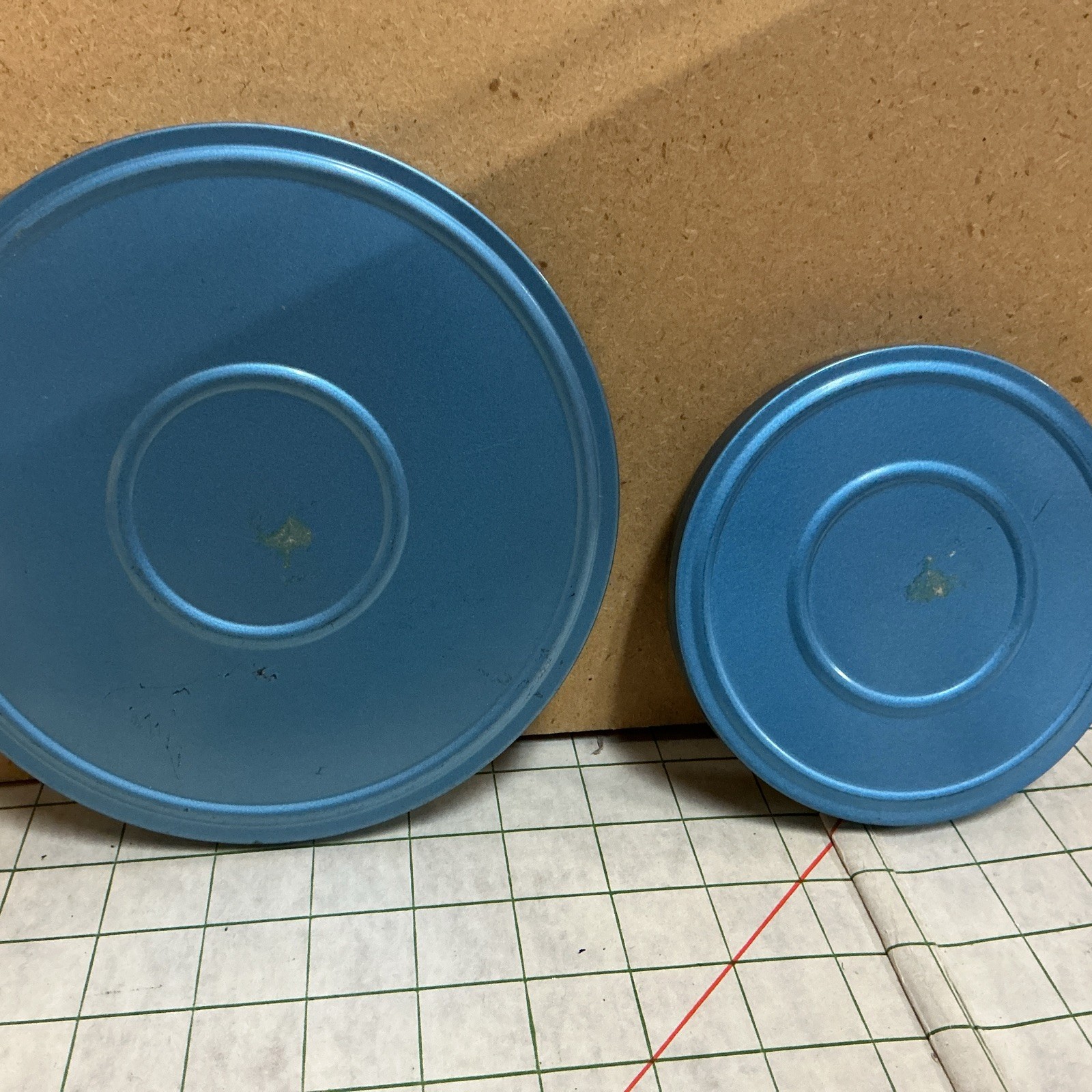 Vintage 1950’s Blue Metal Reel Case & Empty Reel 7in And 5in Lot Of 2