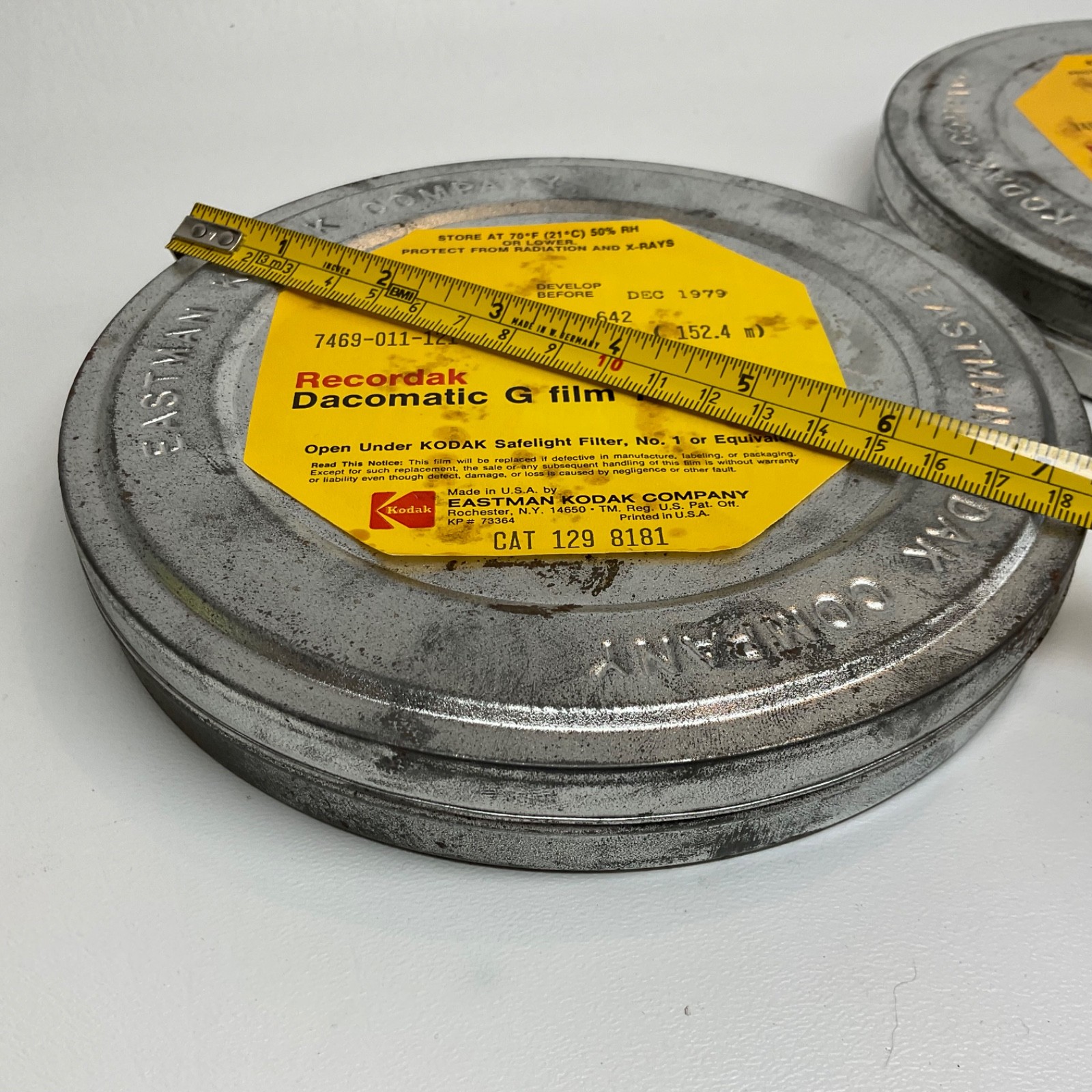 2 Empty 16mm 500′ Foot Feet Eastman Kodak 7″ Inch Metal Tin Film Canisters Cans