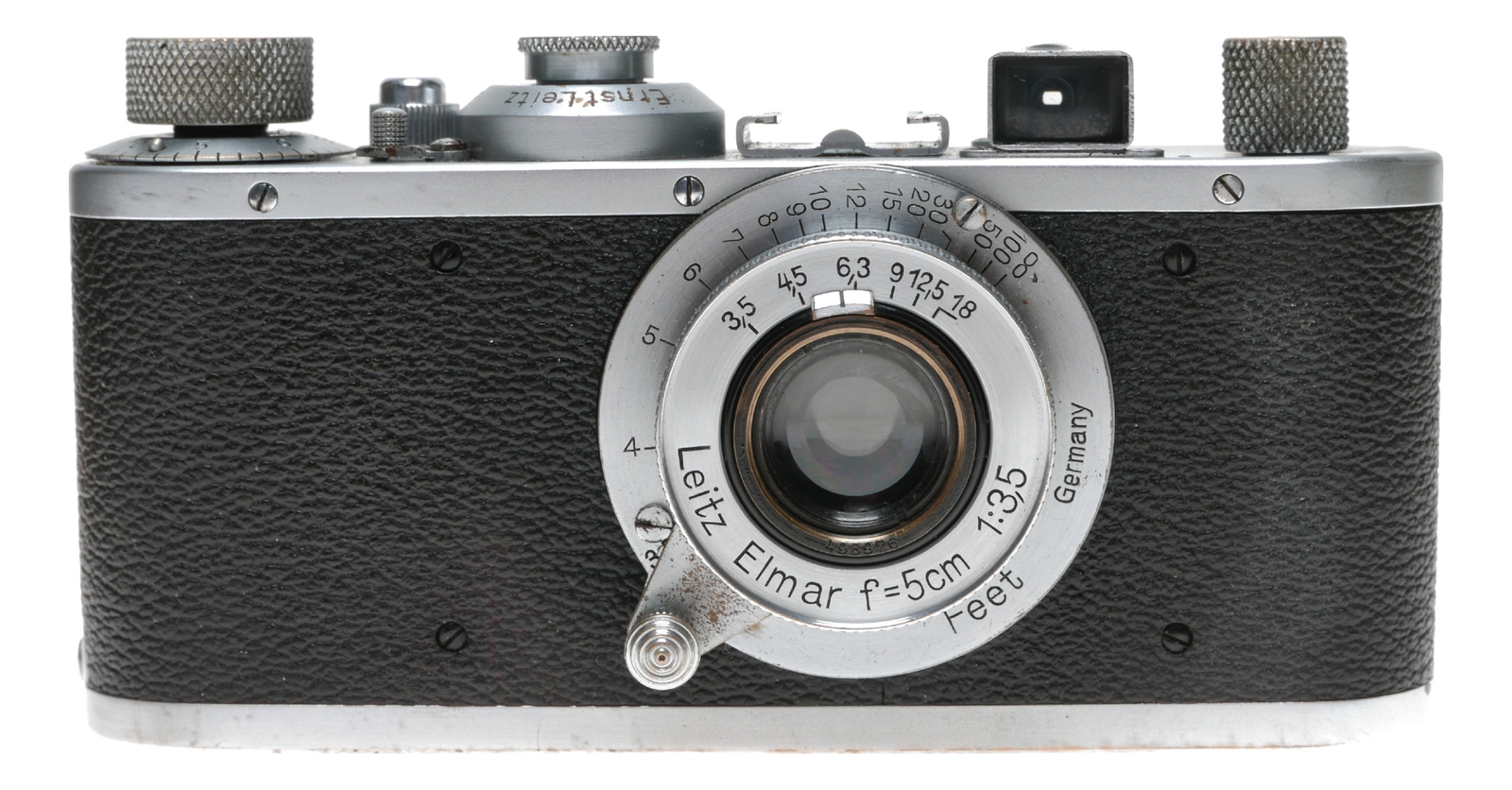 Leica Standard B chrome 5cm Elmar F3.5 case and lens cap