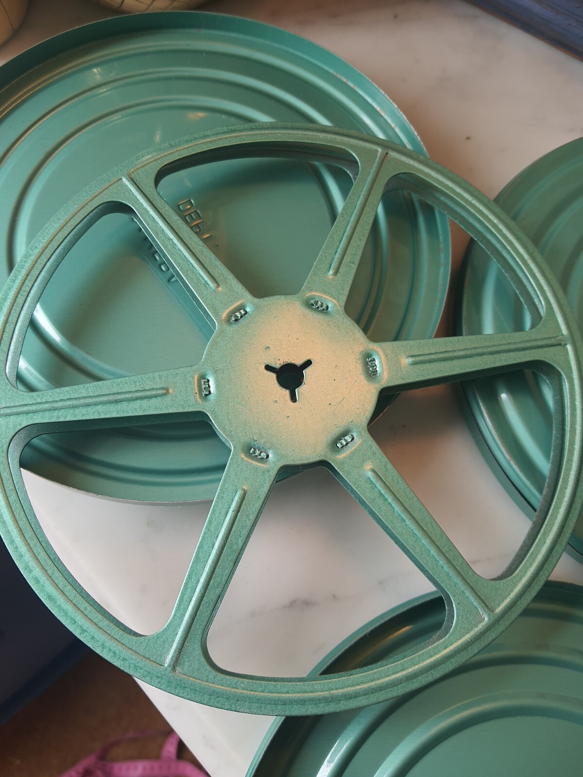 Vintage Camera Korvette Dept Film Canister And Reelane Reels 3 Piece Set 7″ Teal