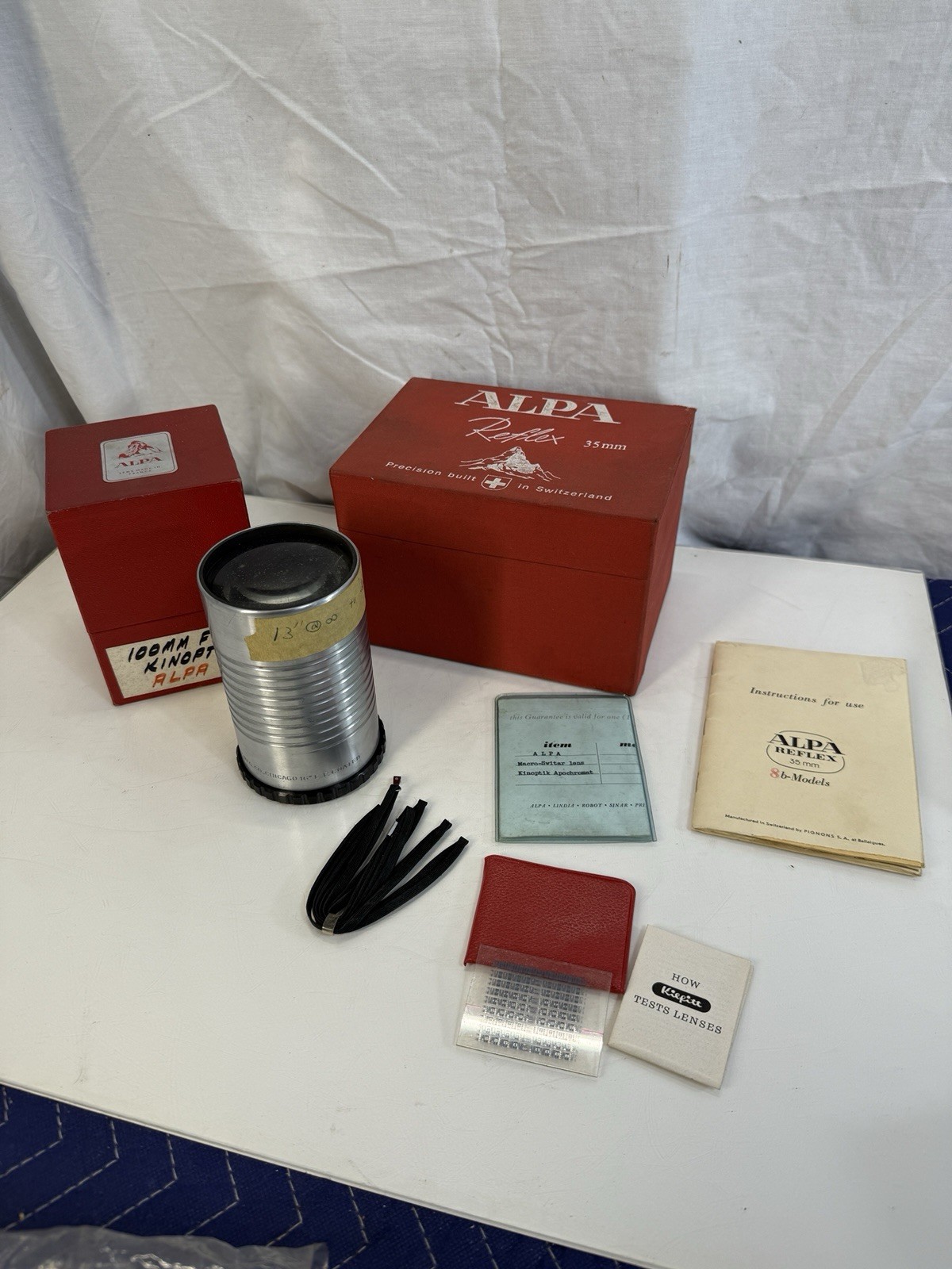 Vintage ALPA Reflex 8b Box Manual Lot w/ Kilfitt Test Plate Kinoptik Box GoldE