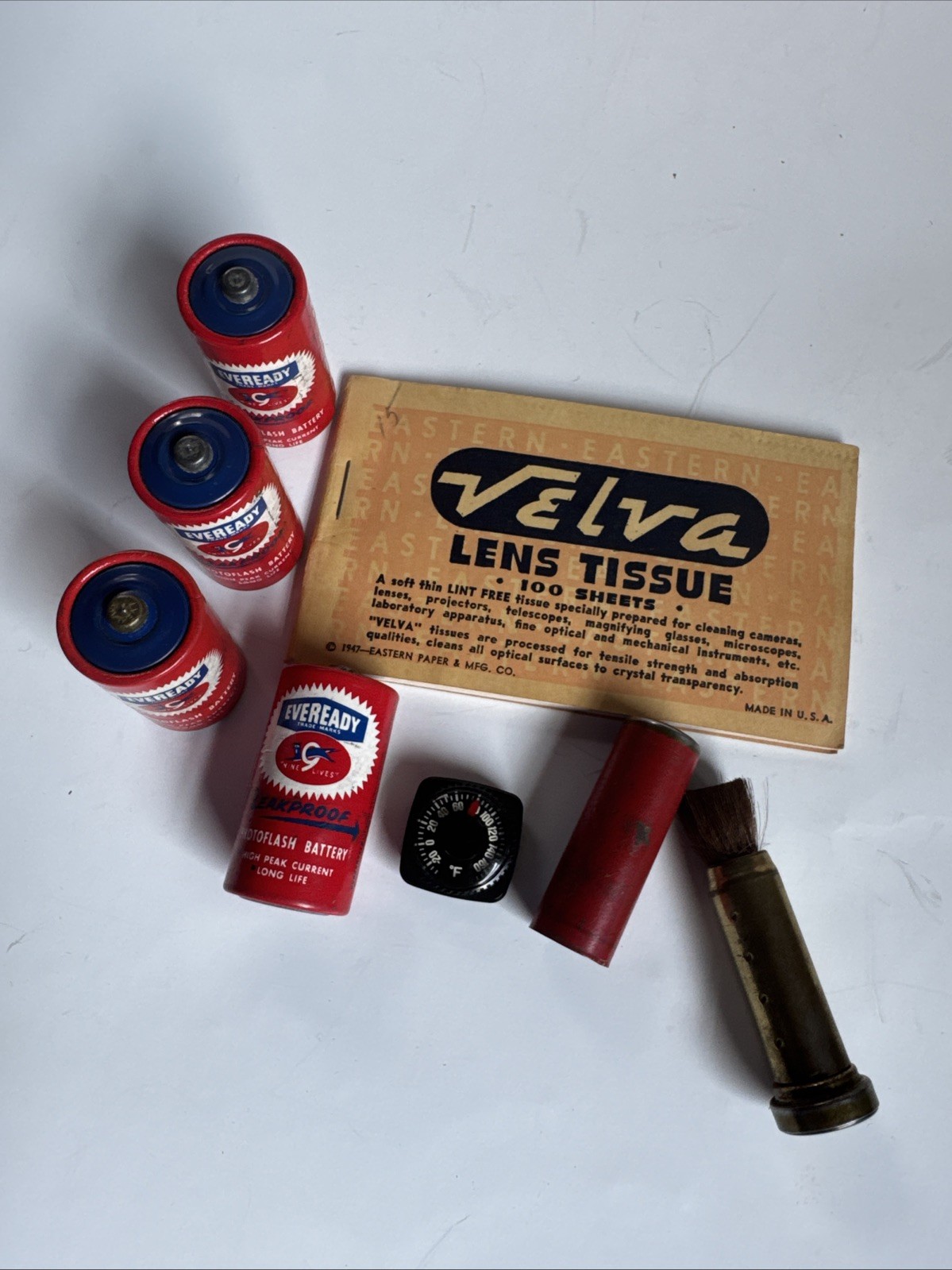 Vintage Photography Lot – Watchband-Mount Thermometer/Brass Lipstick-Style Brush
