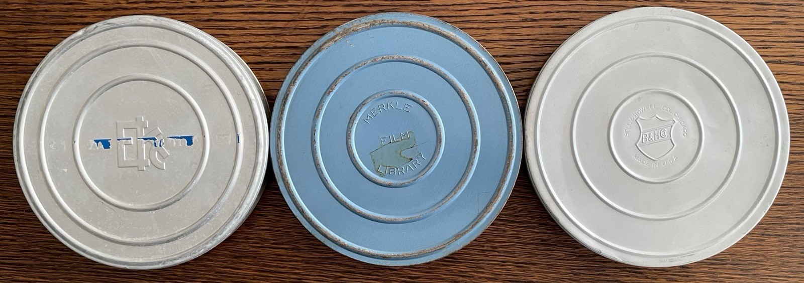 Lot of 3 Empty Steel 16mm Film Reels & Cans 7”