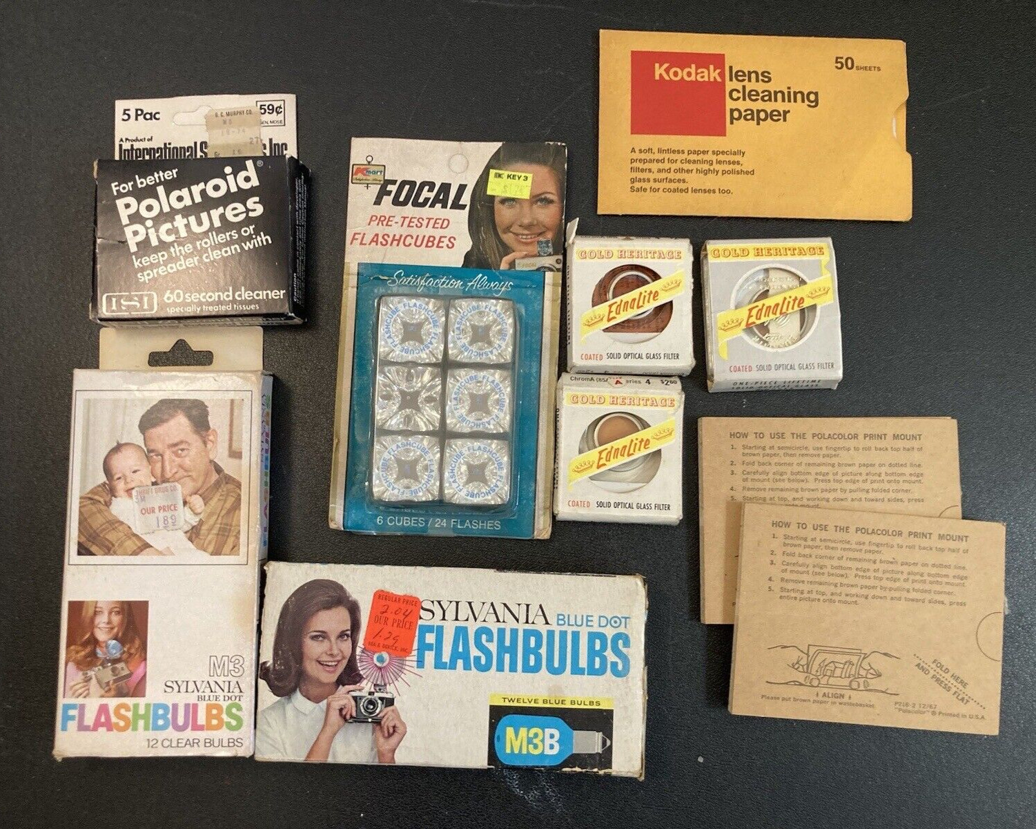 Polaroid Kodak Bulbs Cleaner Optical Filter Print Mount Some Incomplete Vtg Lot
