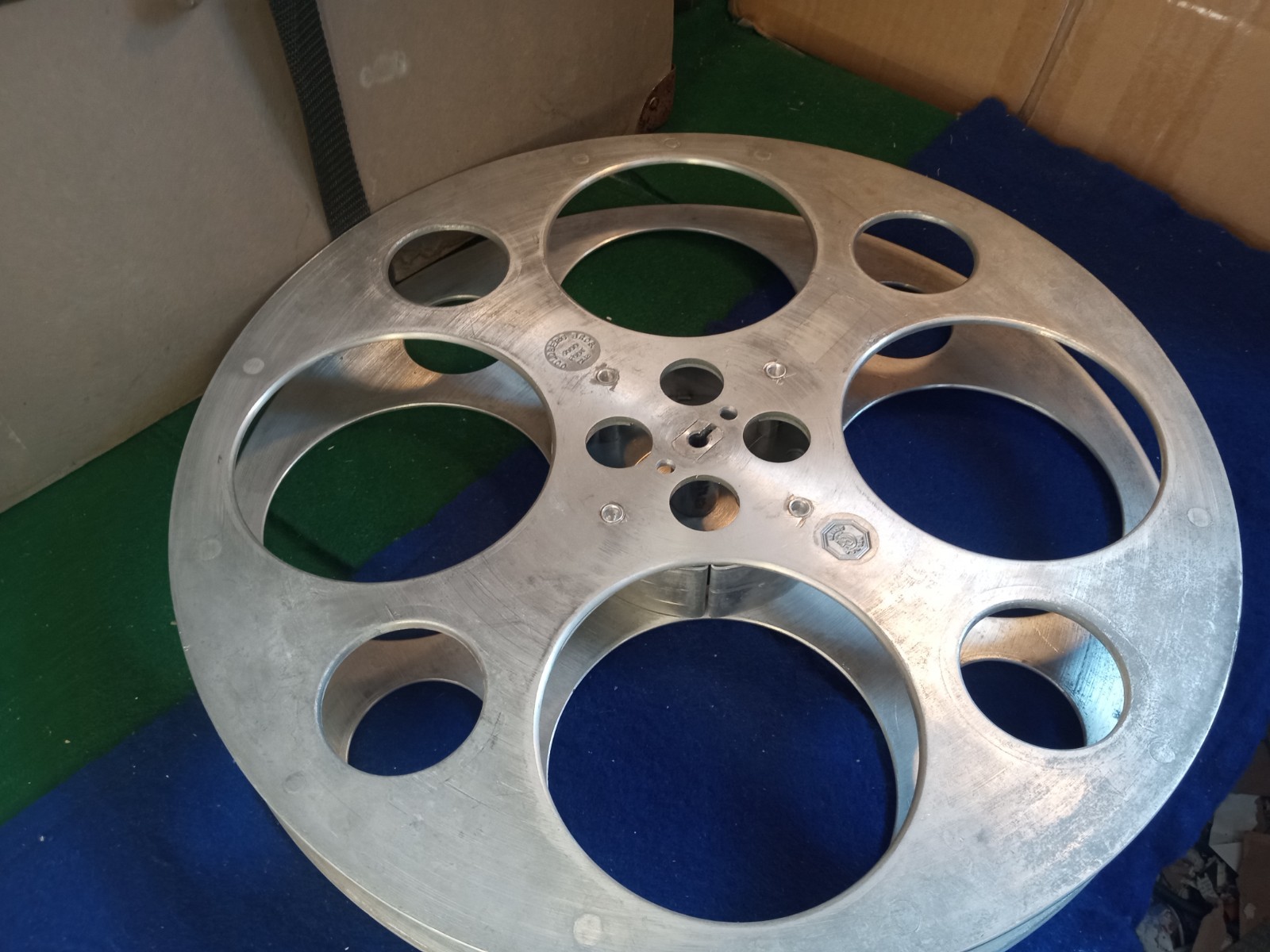 Antique Embossed Logo Goldberg Bros 3000 Ft 35mm Thick Aluminum Film Reel w/Case