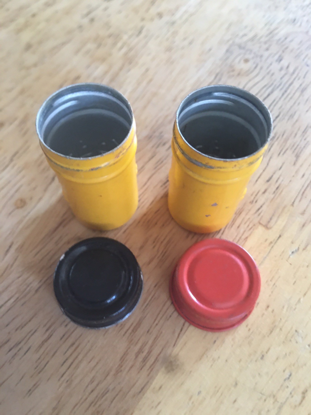 2 Vintage Kodak Metal Film Canisters Container Black Red Color Cap Embossed 35mm