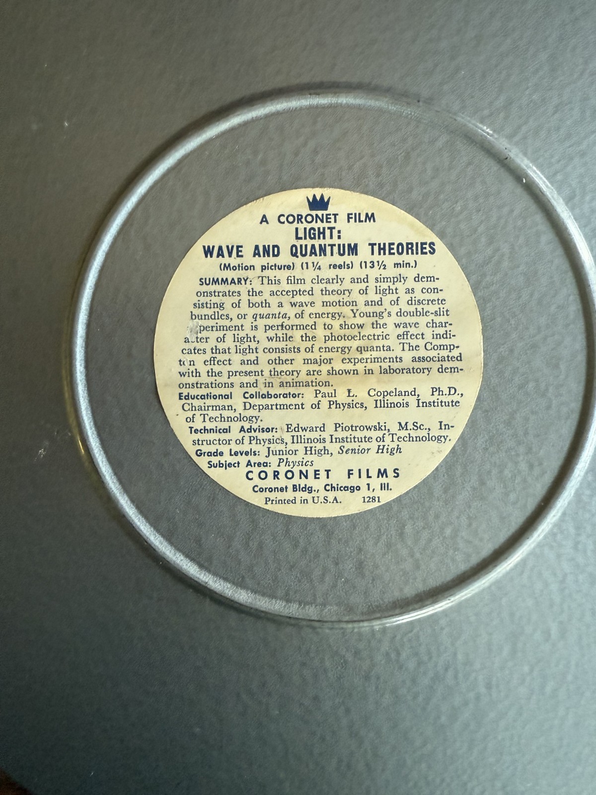 Vtg 1940’s / 50’s Coronet Film Light : Wave and Quantum Theories Reel to Reel