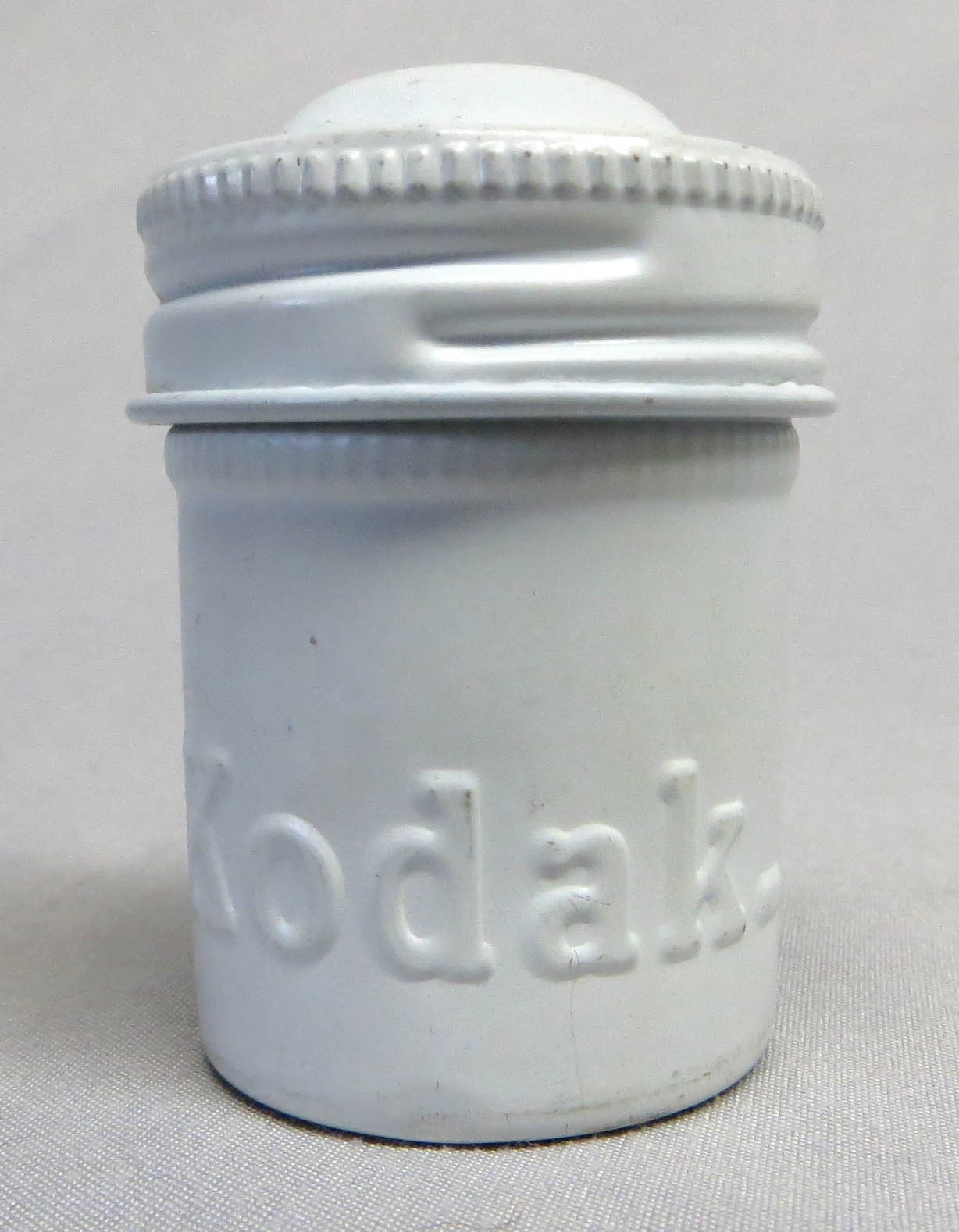 Rare Lot of 4 White Kodak 35mm Film Roll Embossed Metal Tin Can Canisters EXC!