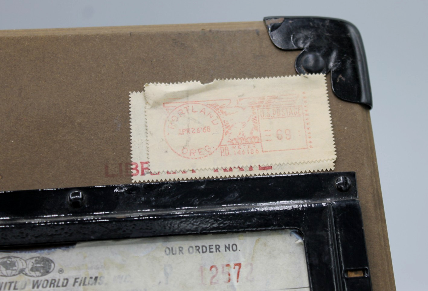 Vintage Film Reel Shipping Box – mfg. WM Schuessler – Fiberboard w/ Strap