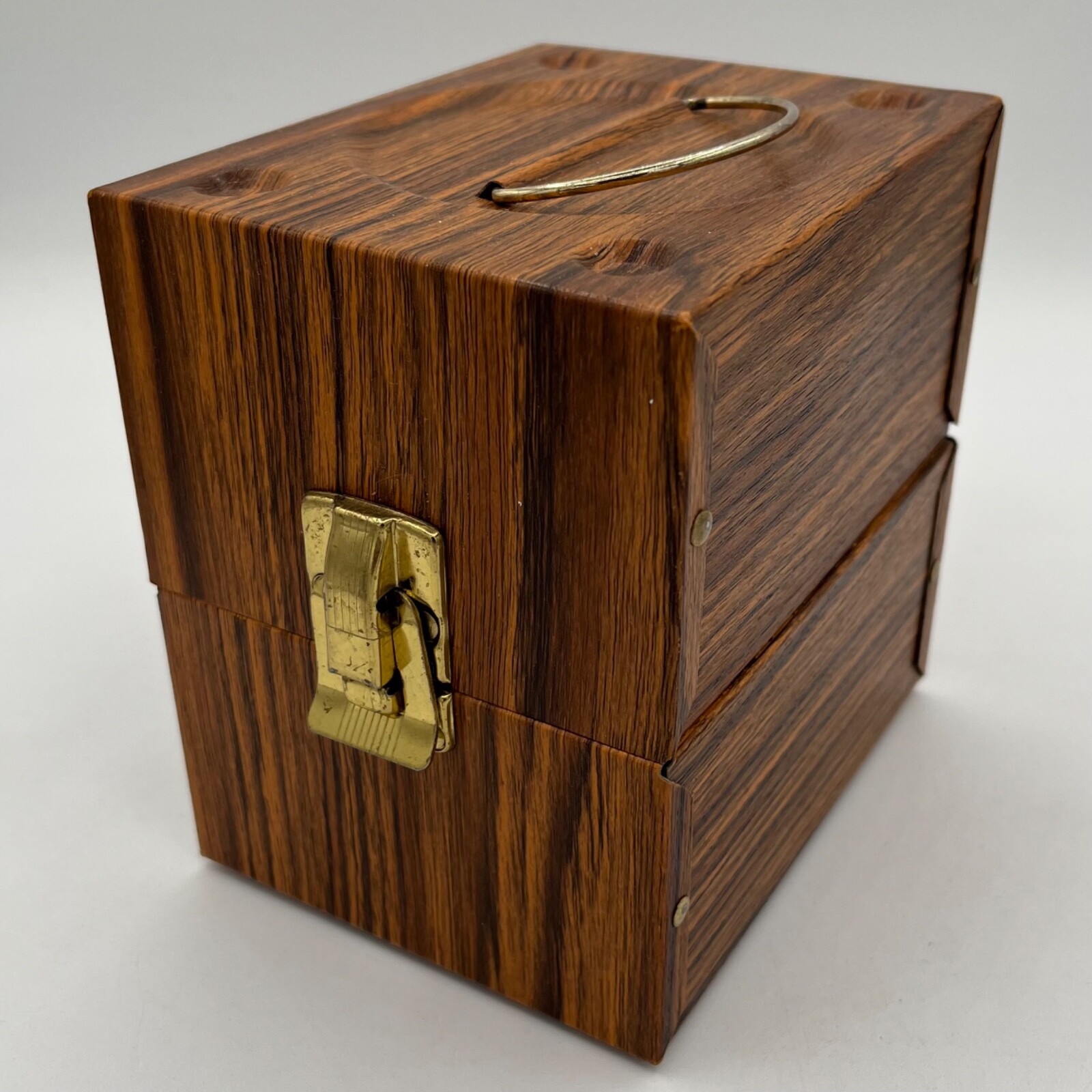 Vintage FOCAL Super 8 Kmart Film Storage Carry Woodgrain Metal Box 1960s 5″ Reel