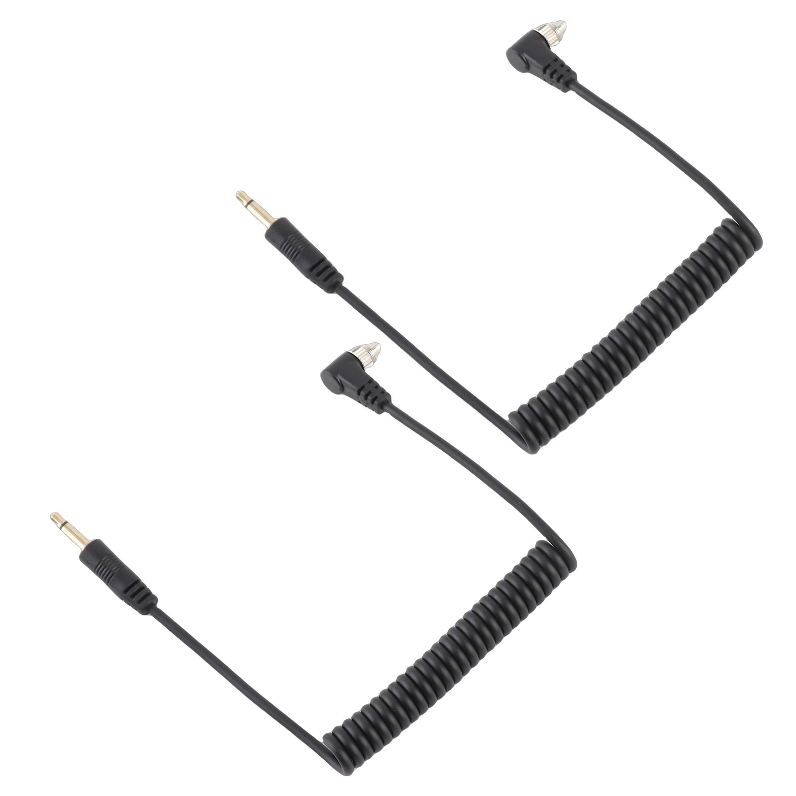 2pcs Universal 3.5mm To Male Flash PC Sync Cable Coiled Cord With Screw Lock For