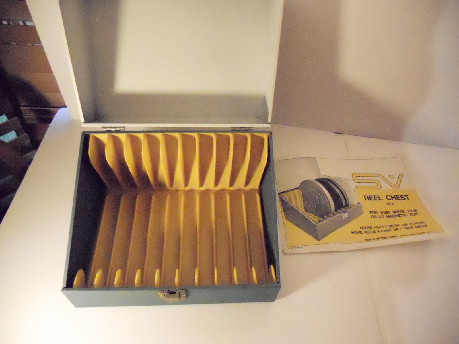 Metal Blue 8mm Movie Reel Chest Box 12 Slot Film Storage Case-10″ by 8″ apx