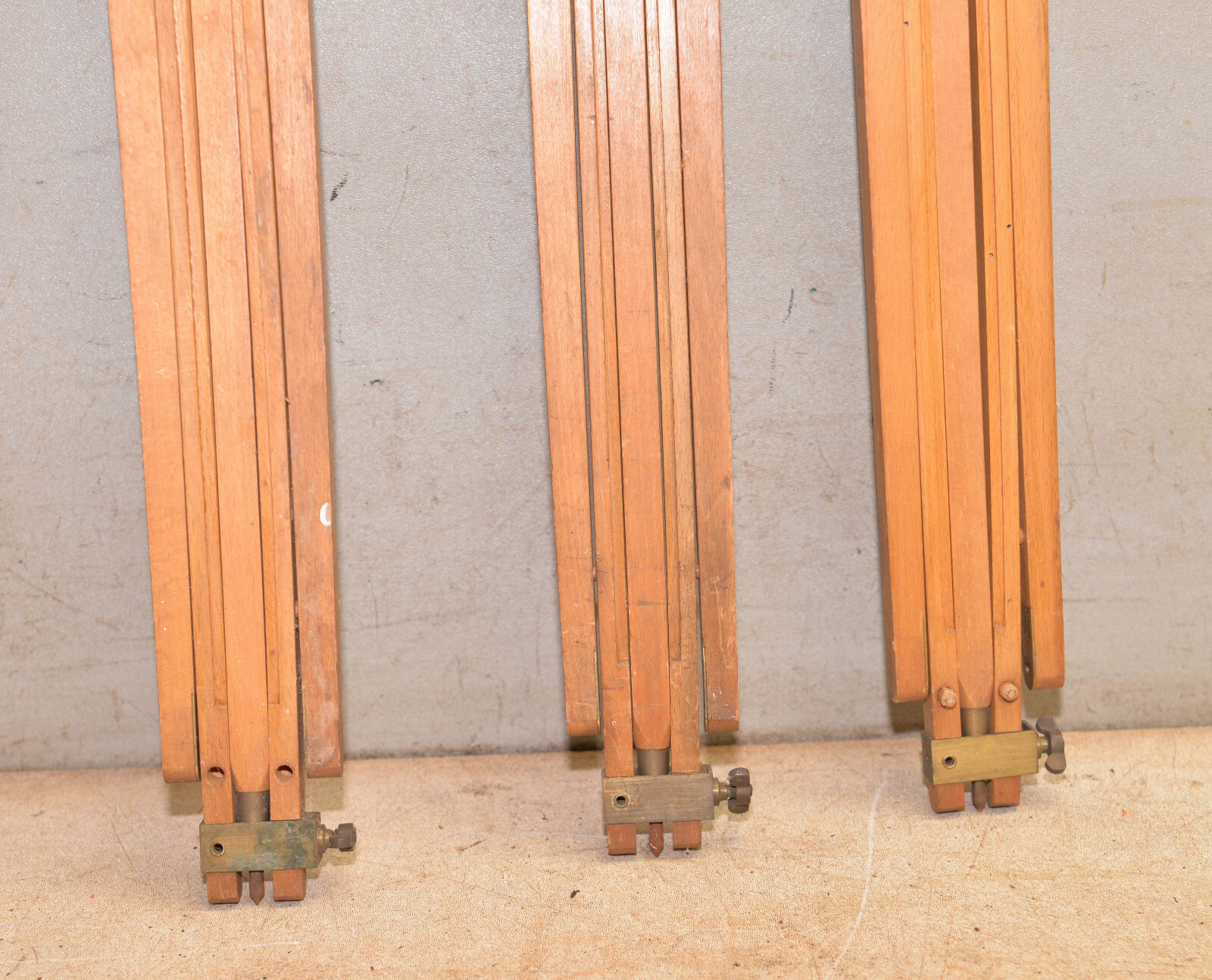 3 rare camera tripod legs JCA AKT GES Dresden Corrida wood brass collectible T2