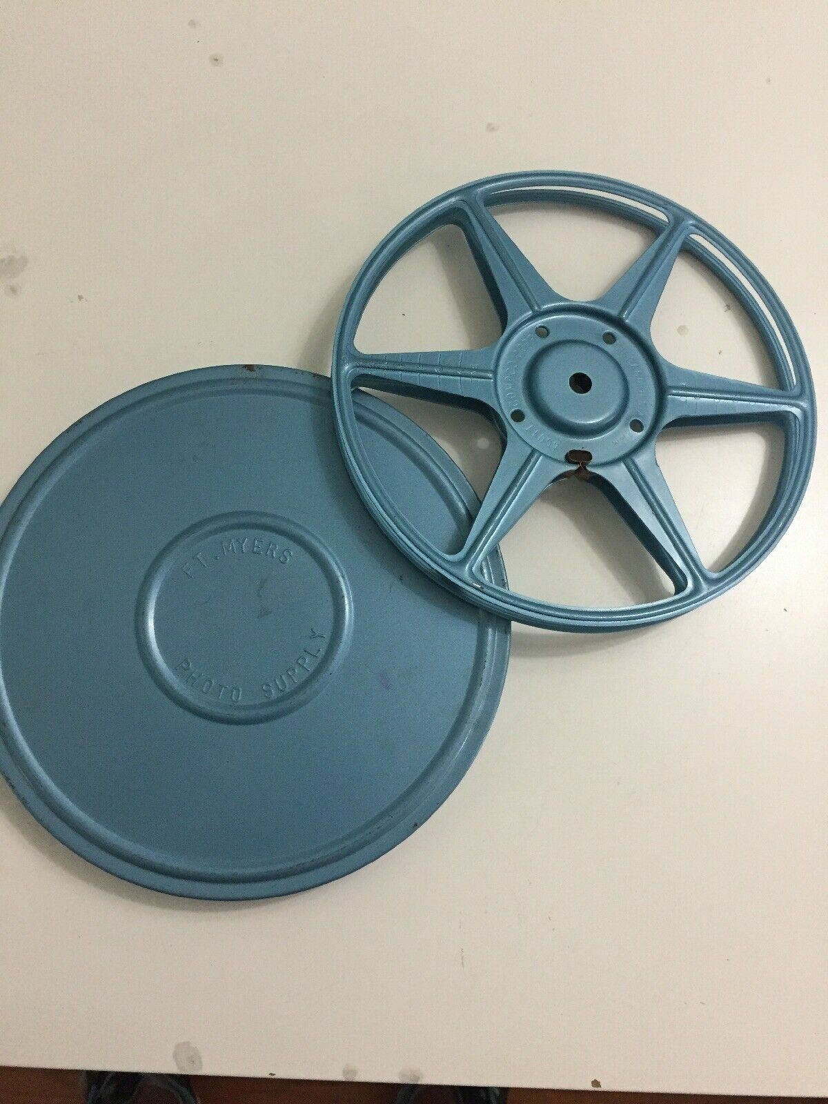 8 mm 400 ft Blue Metal Compco Corp Film Reel & Canister Ft. Myers Photo Supply